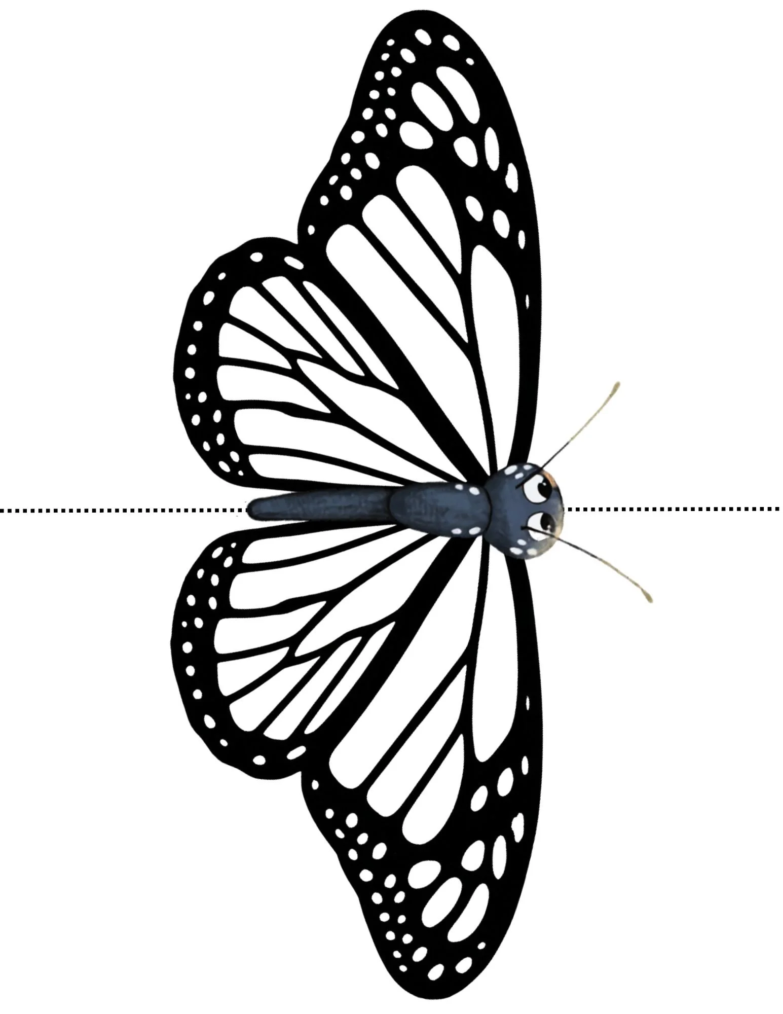 Black and white monarch butterfly coloring template.