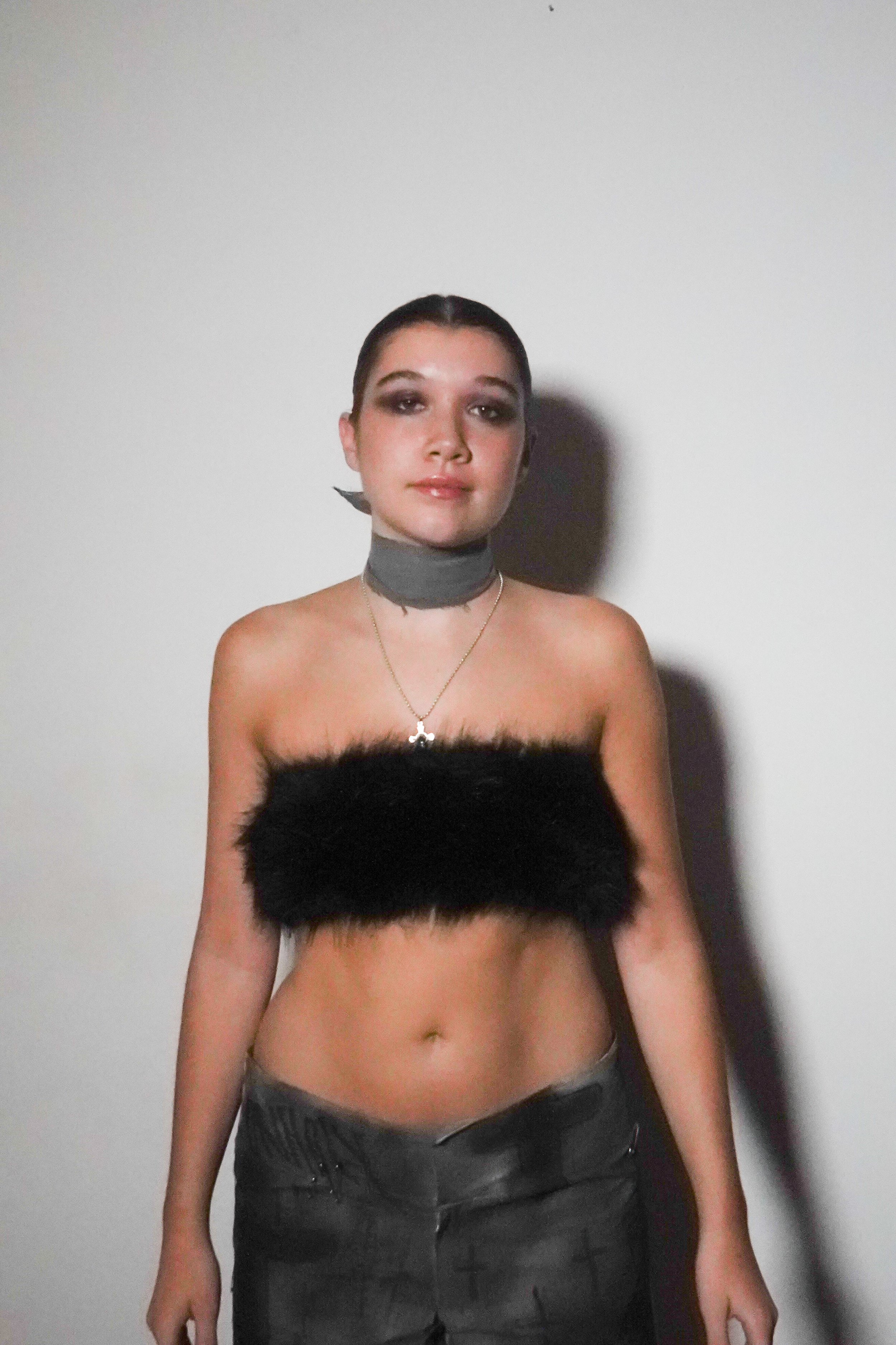 Shorts and Faux Fur Tube Tope
Muslin Spray Paint Faux Fur Denim