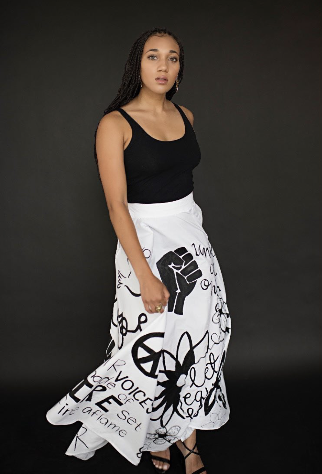 BLM Skirt
Paint on Cotton
Made for one of my friends, Kaia Woodford, who led protests and raised awareness for BLM in Bexley and Columbus Ohio. She was featured in a magazine and wore this skirt