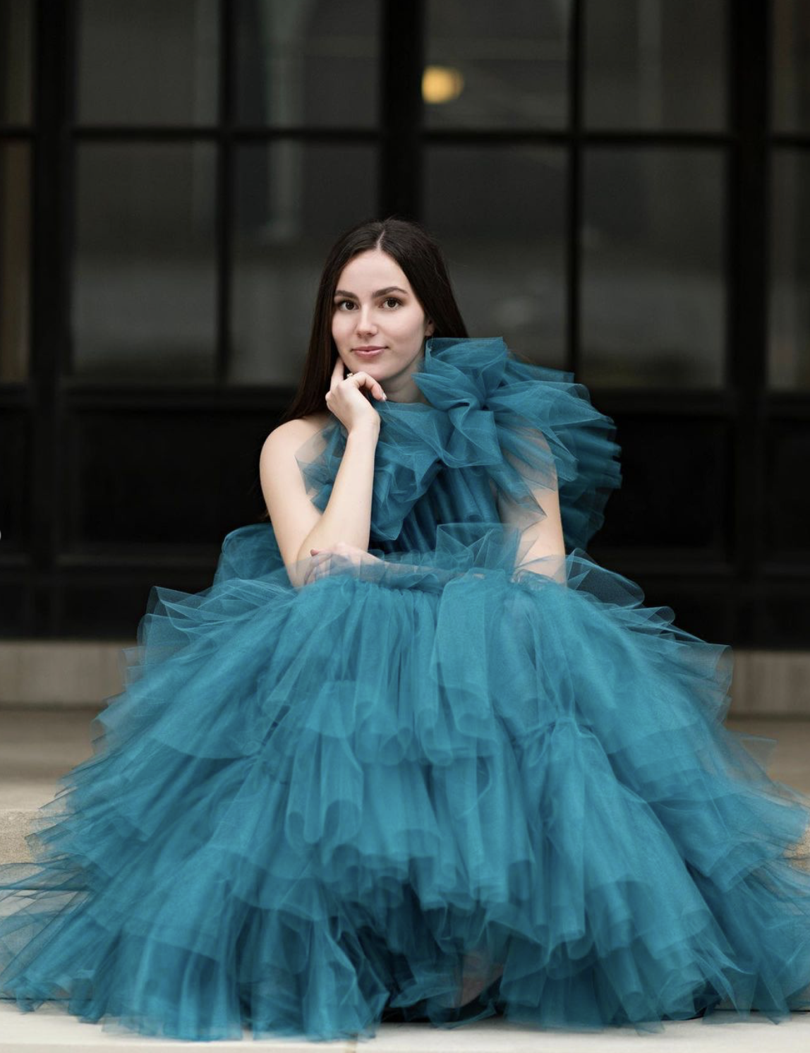 Evening Gown
Teal satin and tulle fabric