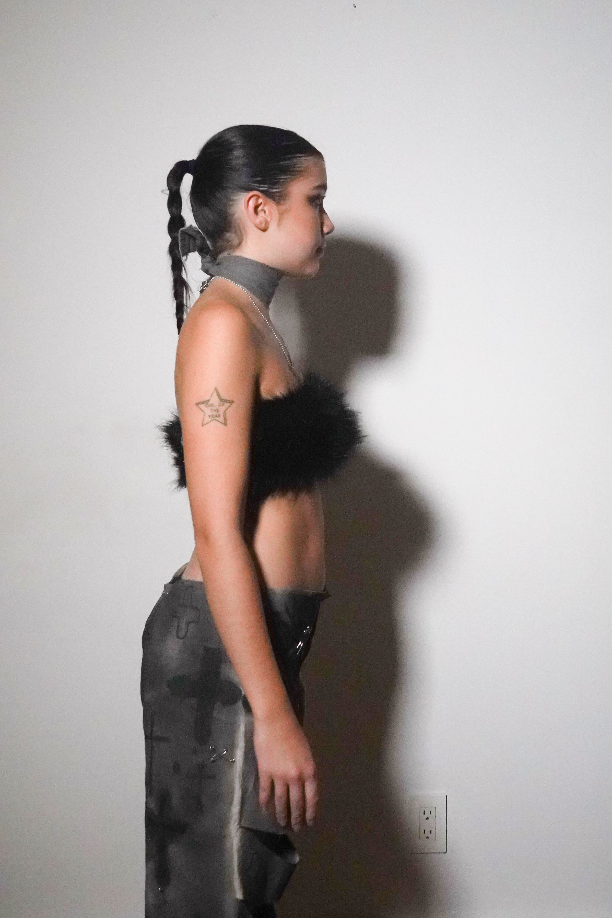 Shorts and Faux Fur Tube Tope
Muslin Spray Paint Faux Fur Denim