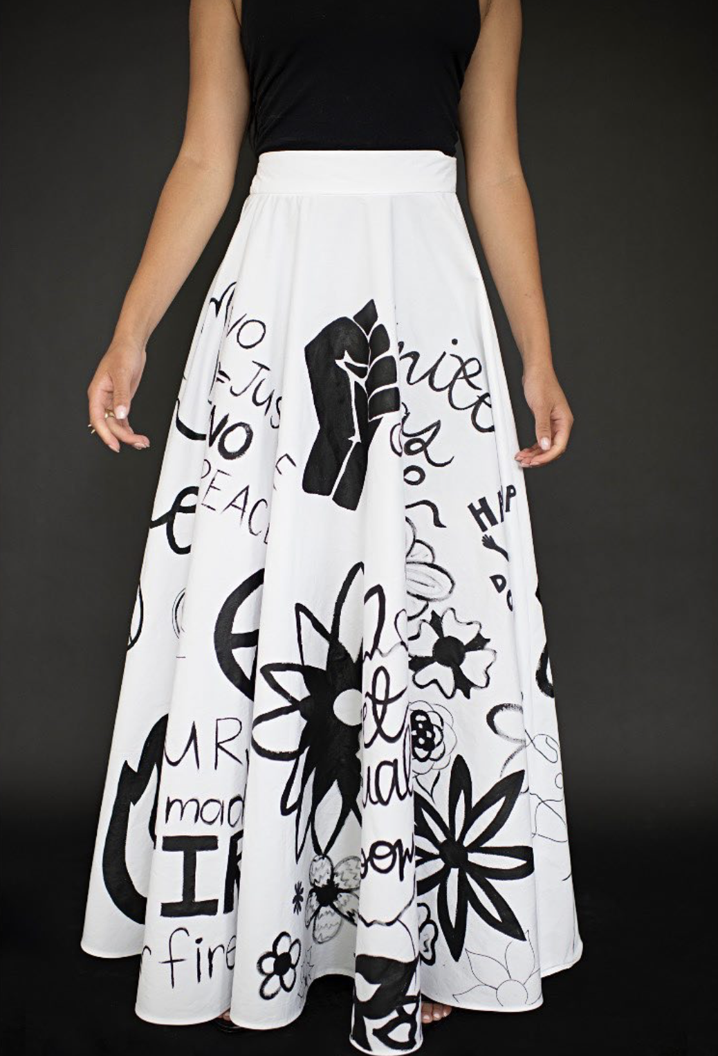 BLM Skirt
Paint on Cotton
Made for one of my friends, Kaia Woodford, who led protests and raised awareness for BLM in Bexley and Columbus Ohio. She was featured in a magazine and wore this skirt