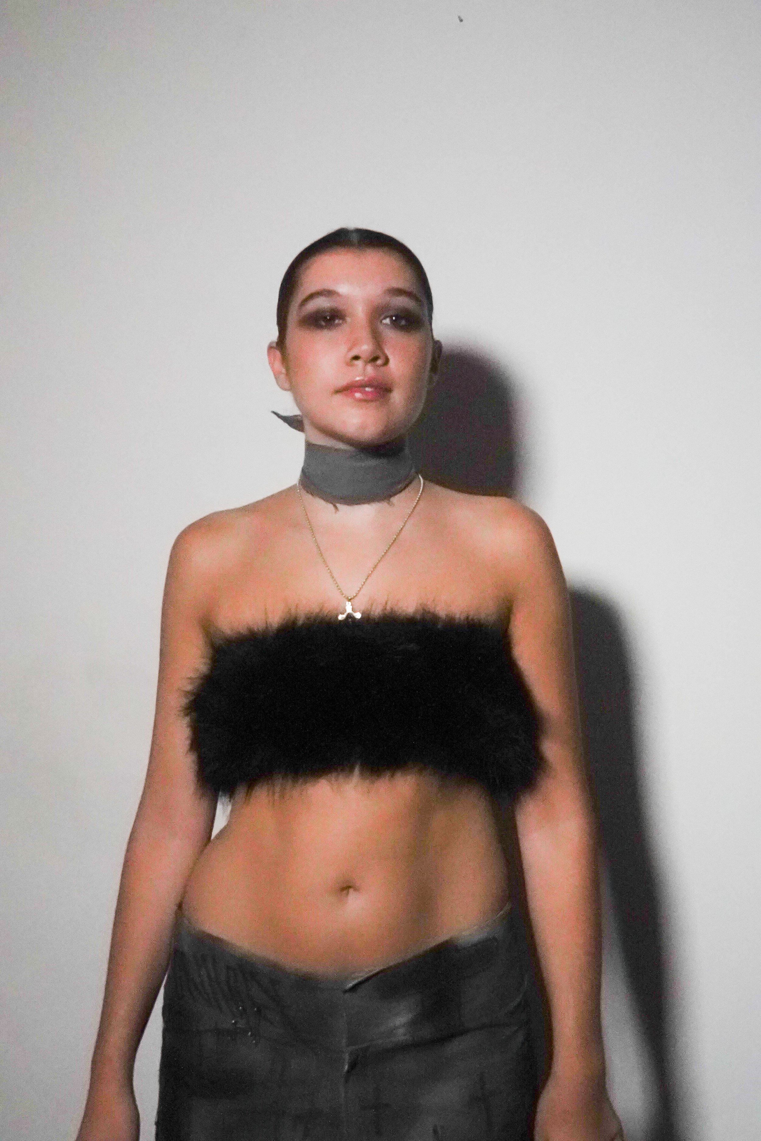 Shorts and Faux Fur Tube Tope
Muslin Spray Paint Faux Fur Denim