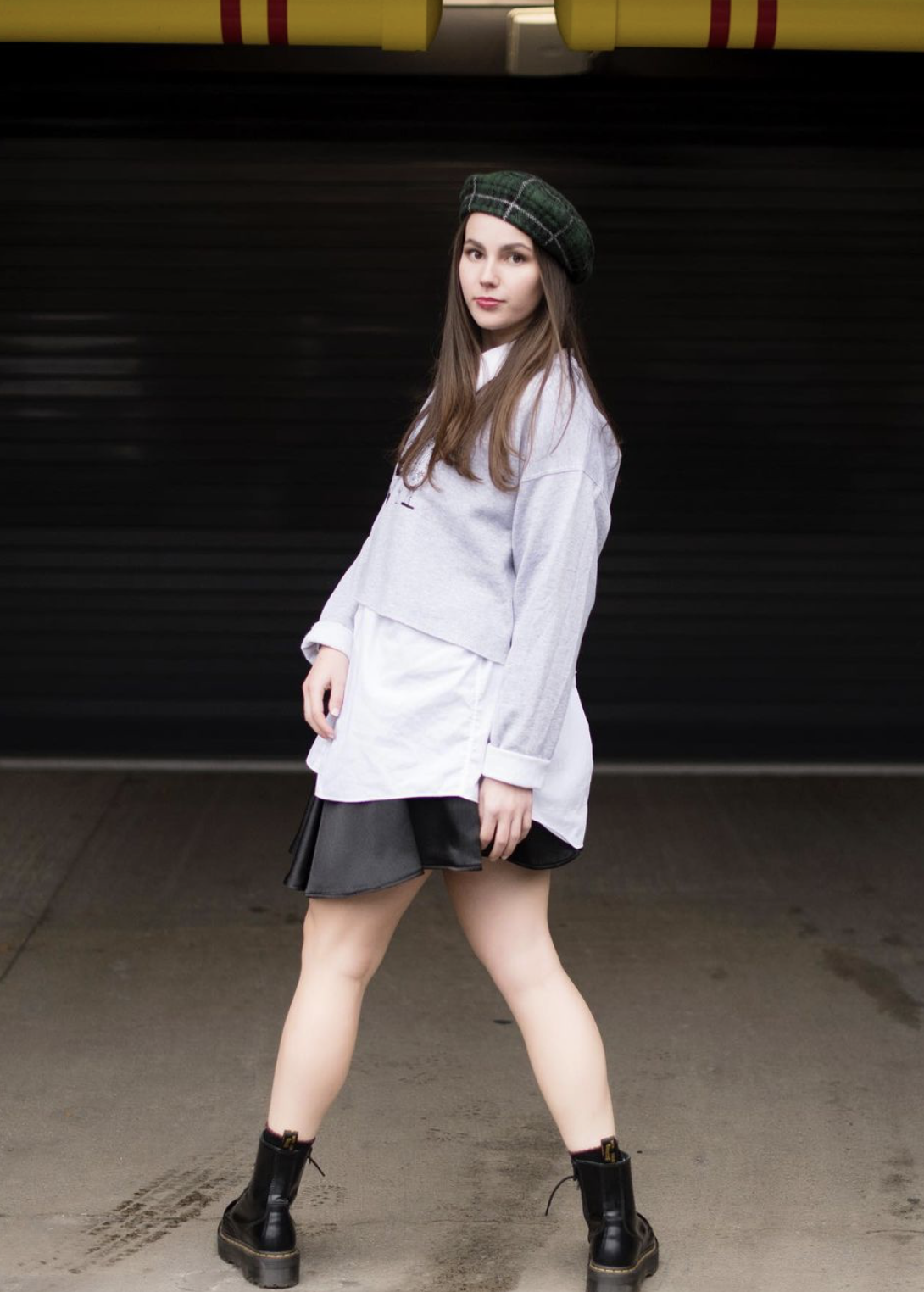 Screenprint NYC Graphic Sweatshirt, Long Sleeve Button Down, Swing Skirt
Black Fabric paint on Cotton, Cotton blend, and Satin