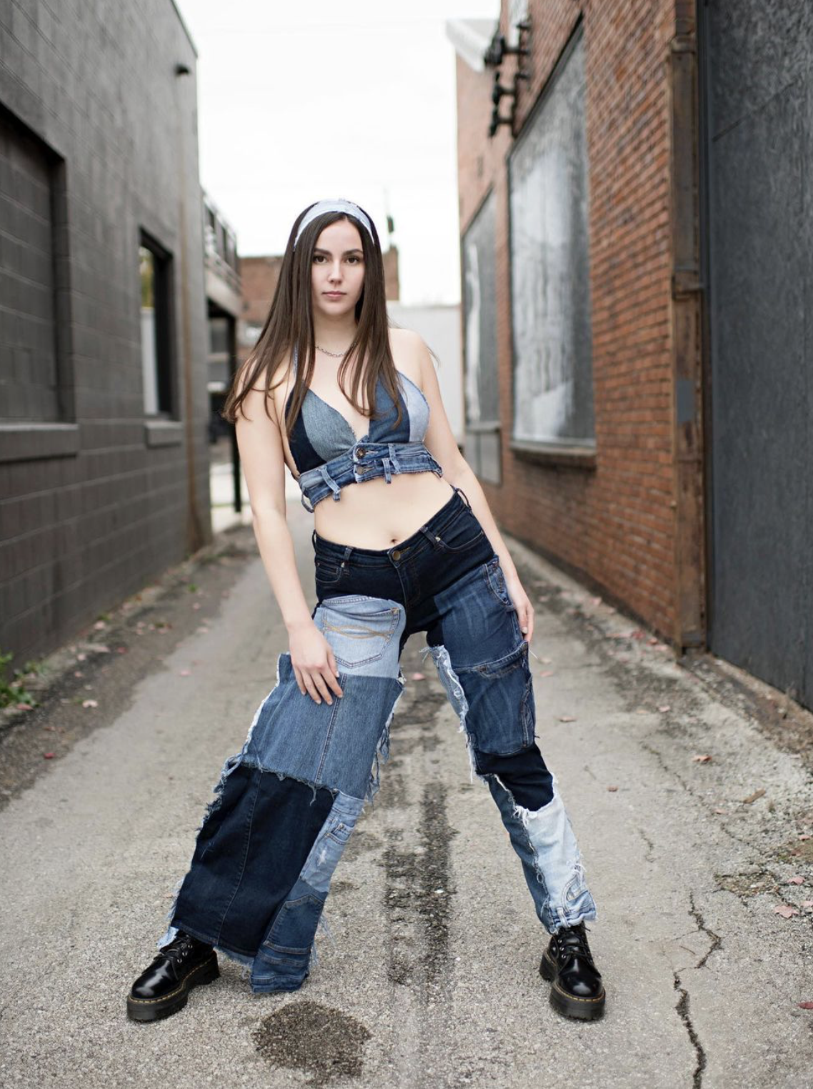 Denim Two Piece Set
Denim scraps
Inspired by my mother who was the head denim designer at Limited Too. One straight leg and one flare leg