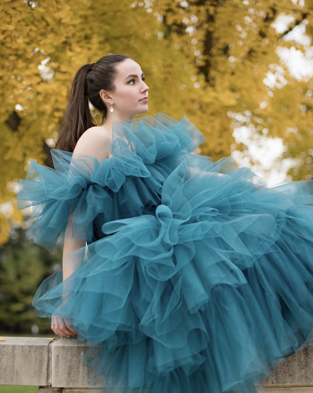 Evening Gown
Teal satin and tulle fabric