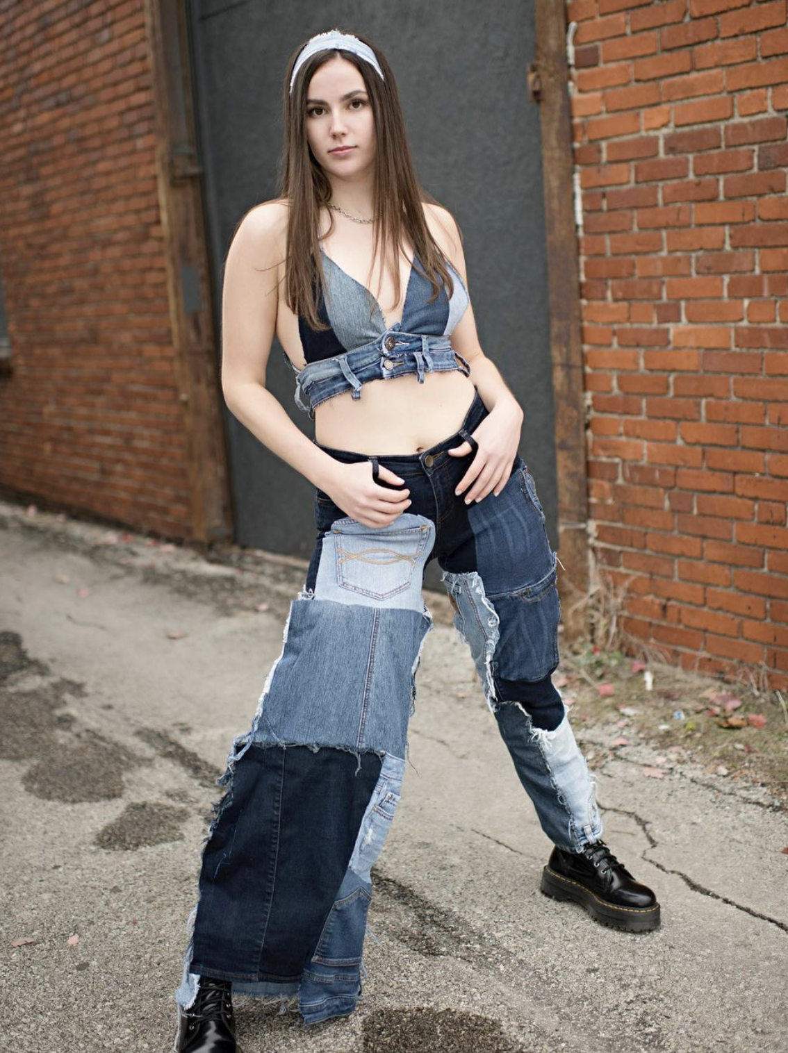 Denim Two Piece Set
Denim scraps
Inspired by my mother who was the head denim designer at Limited Too. One straight leg and one flare leg