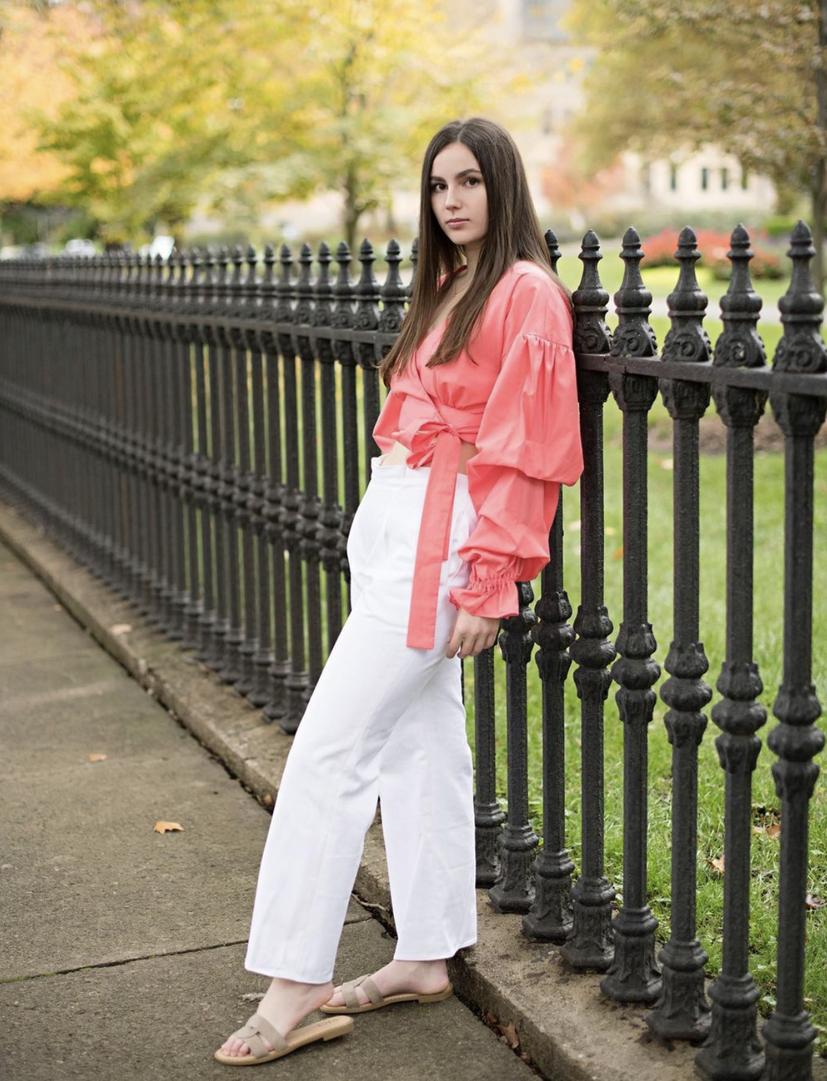 Flounce Top and Low Waist Bottoms
Coral cotton and white denim