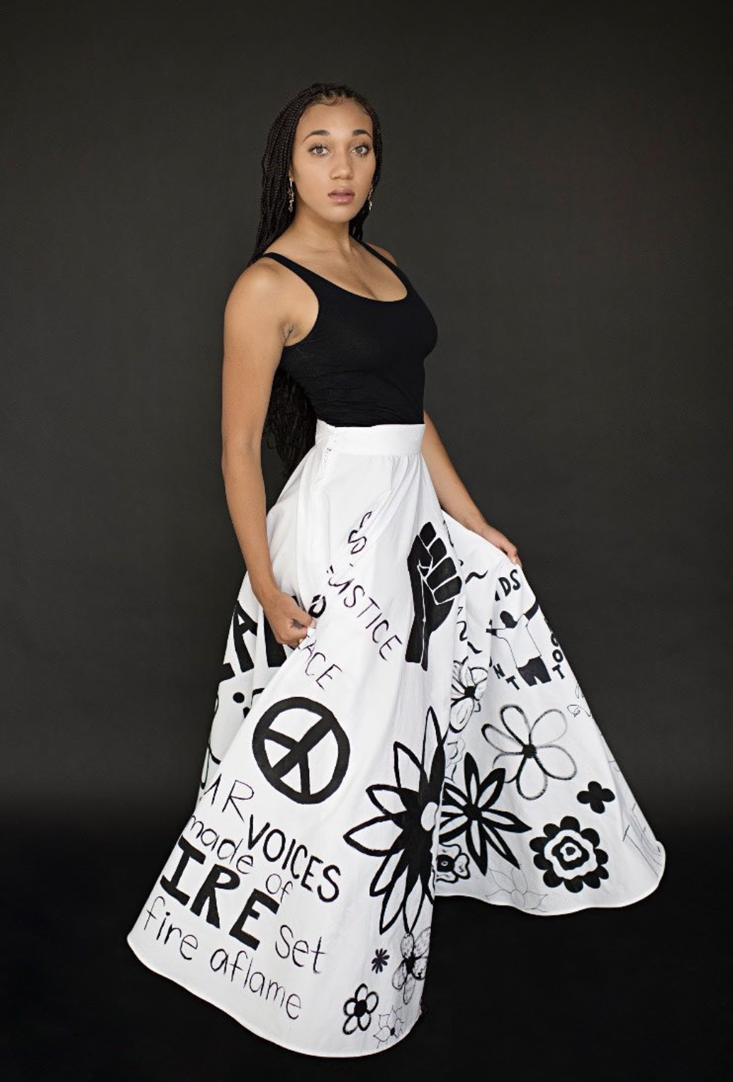 BLM Skirt
Paint on Cotton
Made for one of my friends, Kaia Woodford, who led protests and raised awareness for BLM in Bexley and Columbus Ohio. She was featured in a magazine and wore this skirt