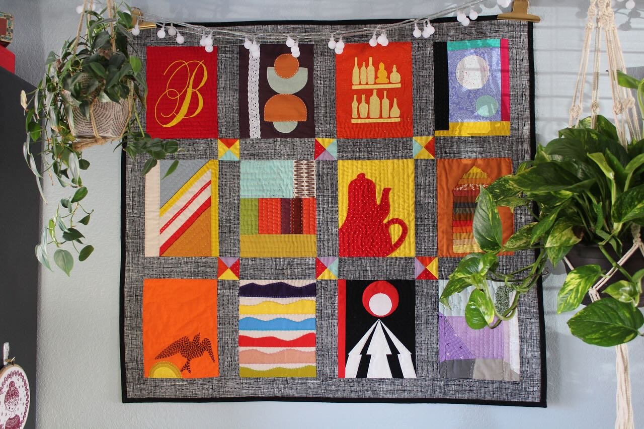I never posted the final quilted version of my #patchworkandprose quilt- when I finished it I immediately threw it on my wall. &hearts;️ The book titles are on my March 30th, 2024 post. My next quilt along these lines will be album covers.