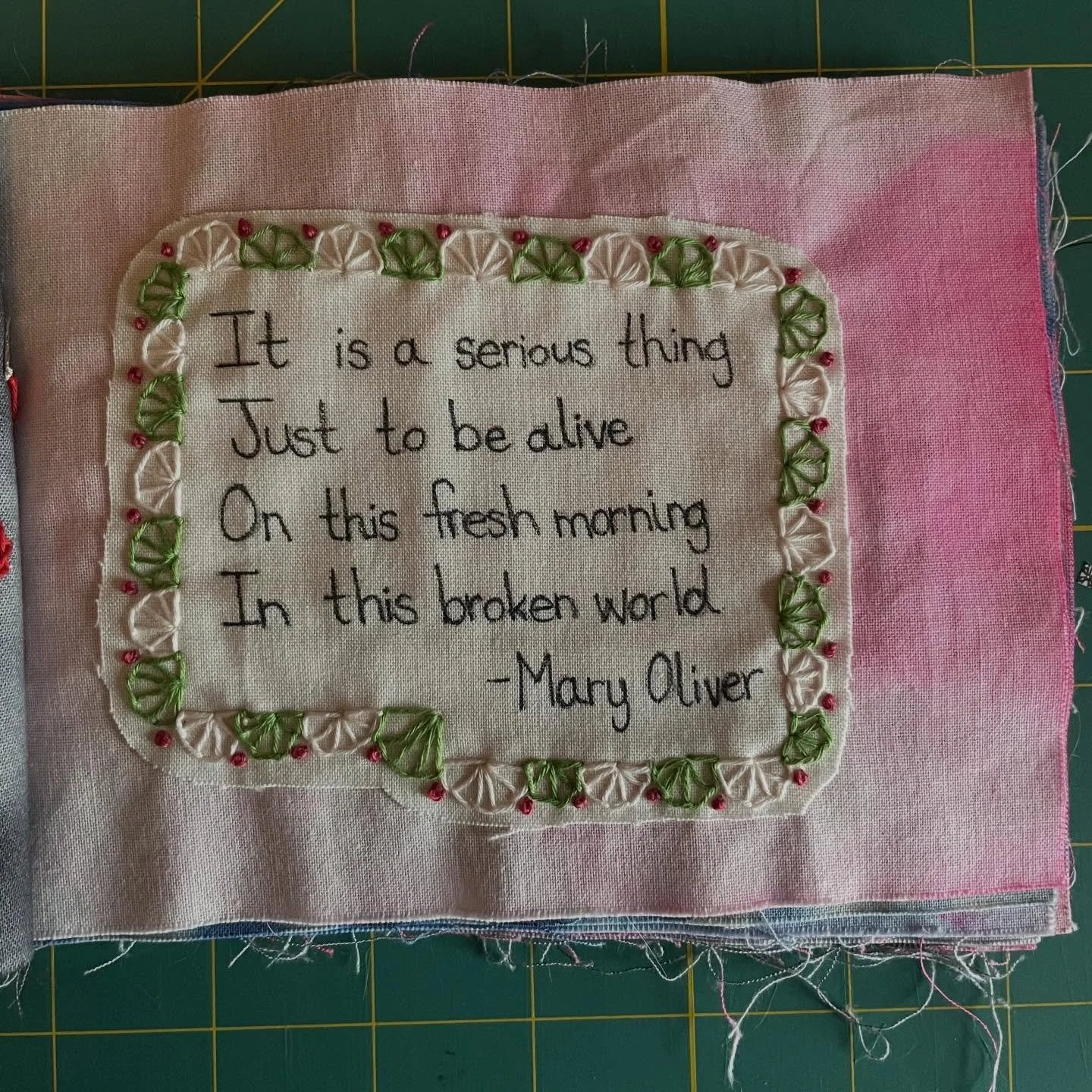 A little fabric book I made after the reelection of the shit bag. I needed to take it out recently and look at it. All pages inspired by IG posts made in the days after the election. Community is everything 💕