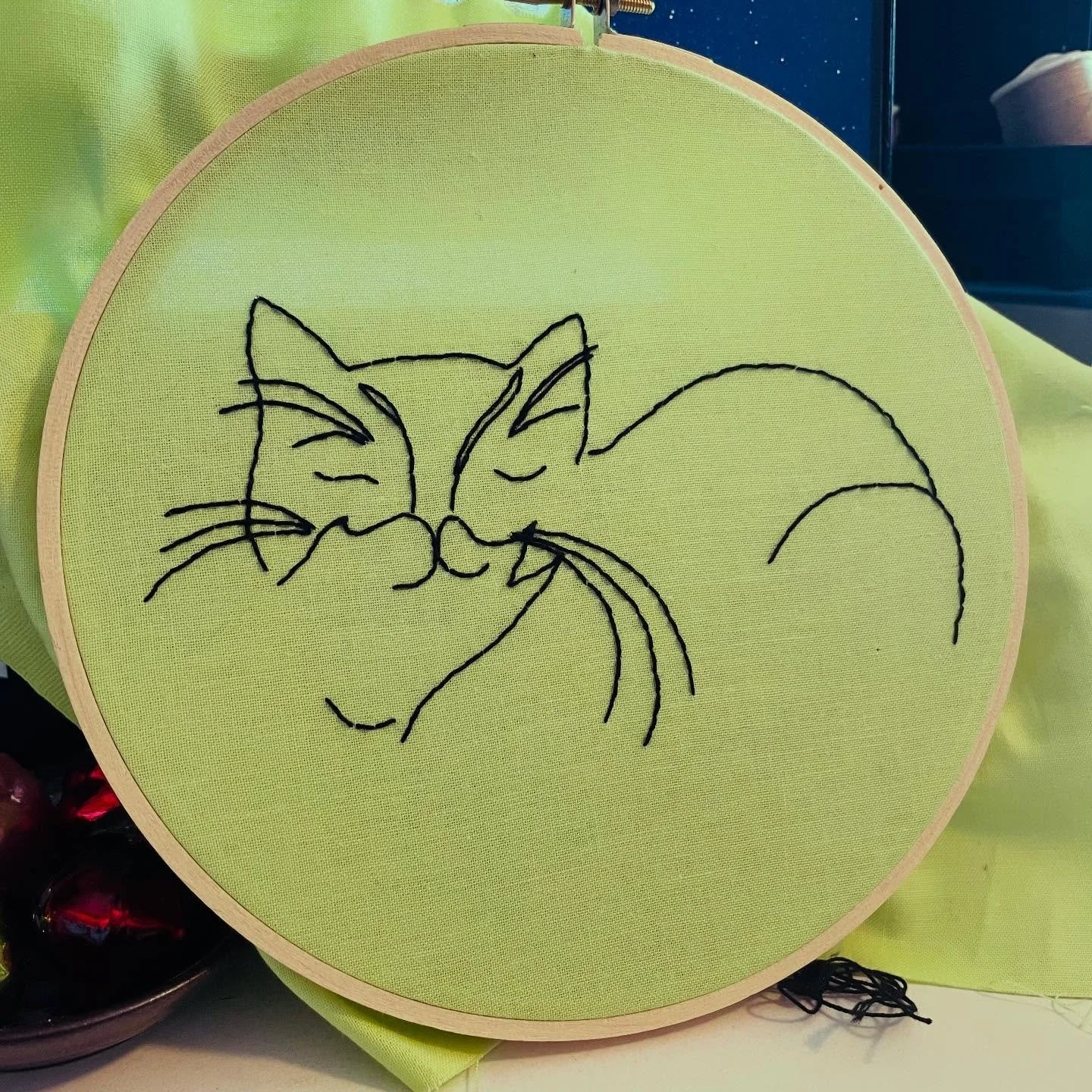 I embroidered a sketch my mom had made of my cat Walter; it is going on a diary quilt to honor Walter's passing.