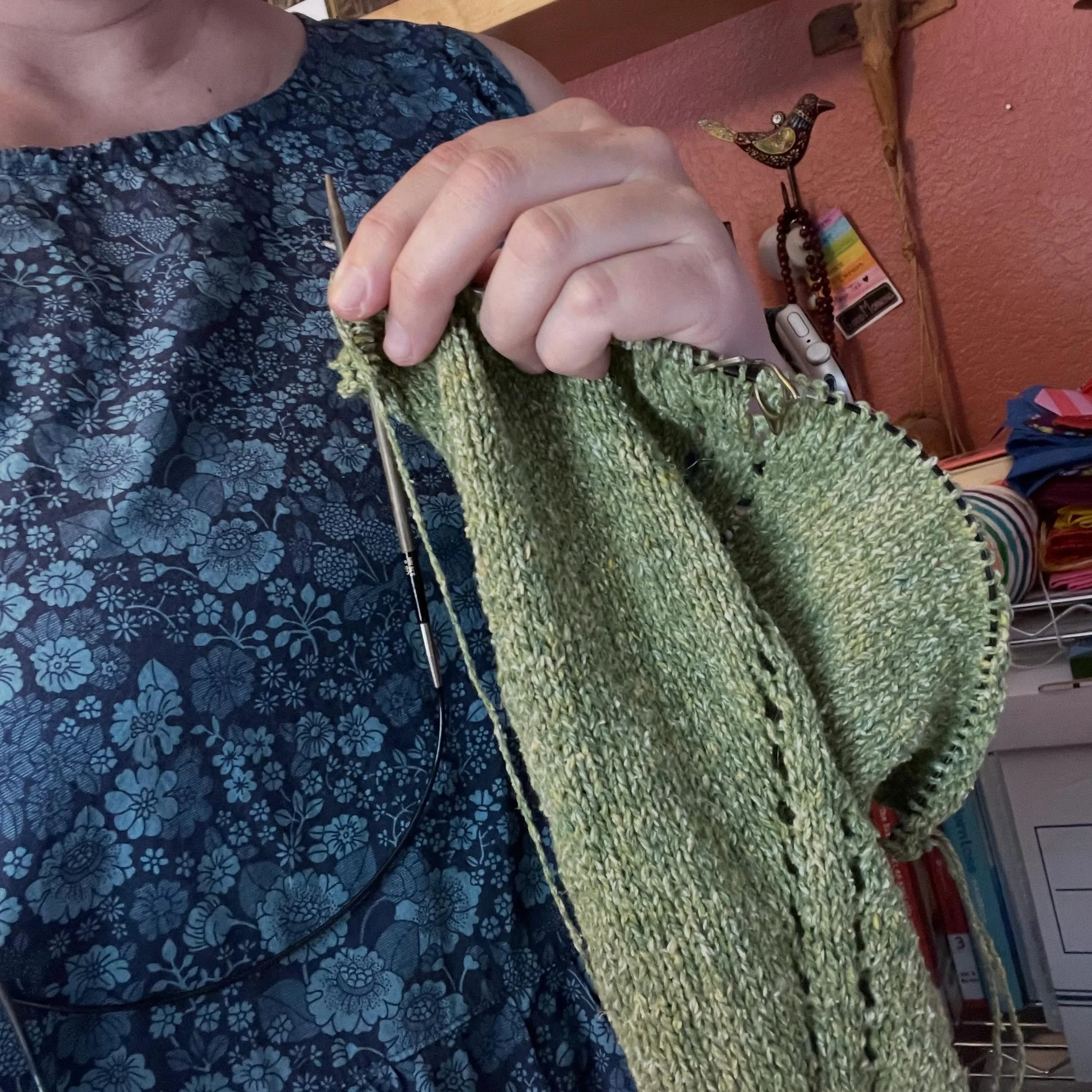 I'm never prepared with enough handmade clothing to participate in #memademay but I am at least in a place where I am wearing a dress I made a few weeks back while knitting myself a cardigan. I haven't made clothes in years so this feels like a win.