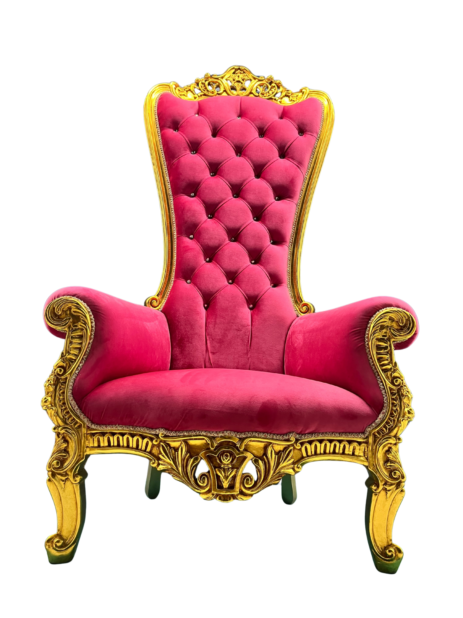 Hot Pink Velvet Queen Throne with Gold Trim