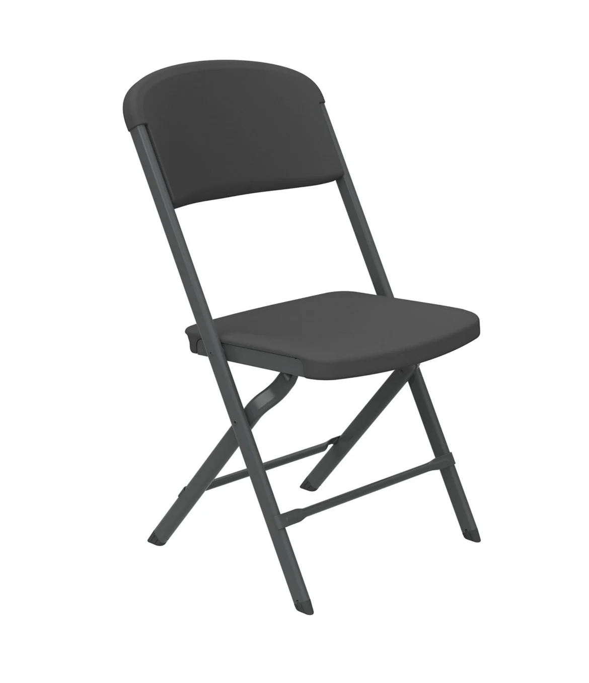 Black foldable camping chair with metal frame and padded seat and backrest.
