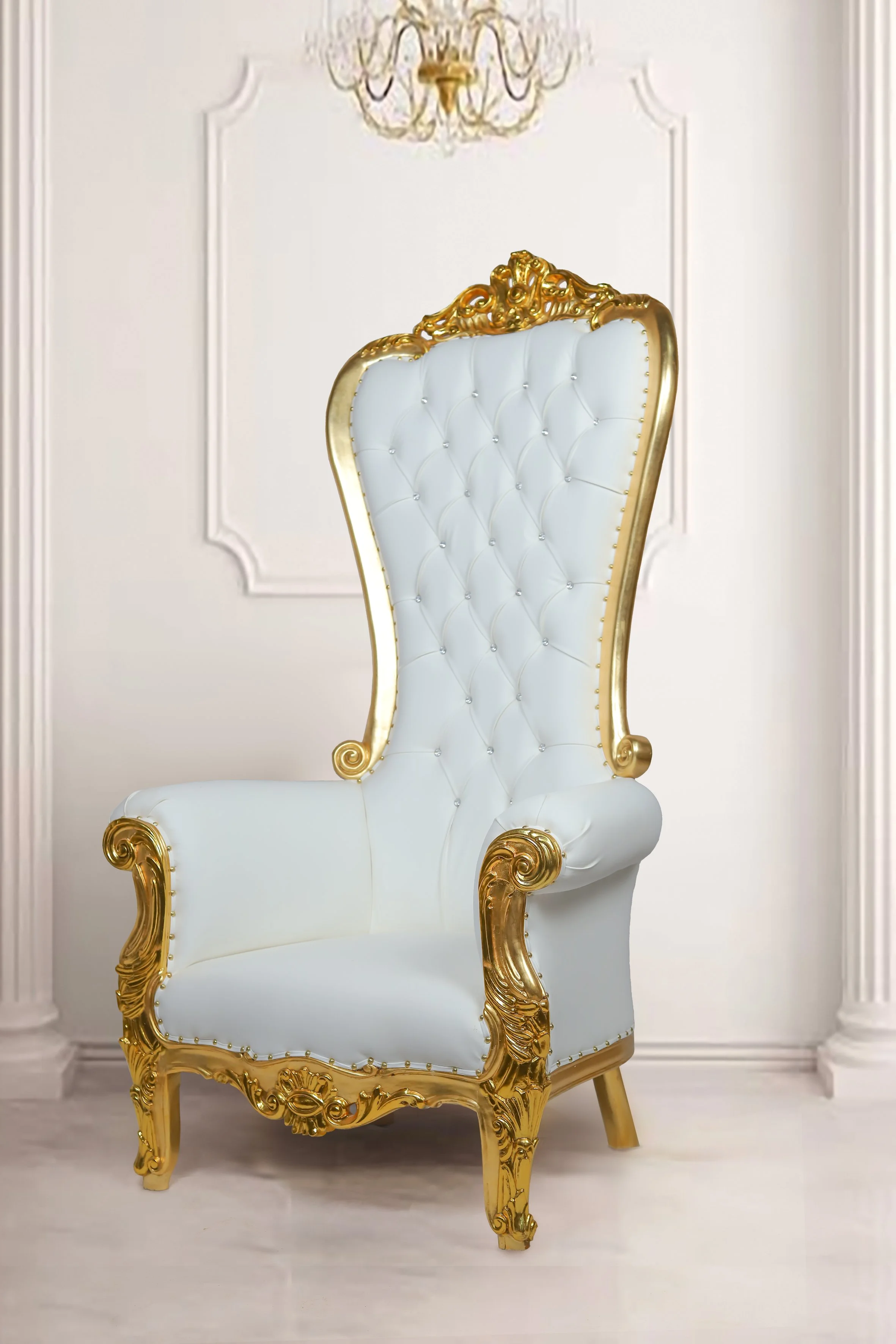 White and Gold Queen Throne Chair
