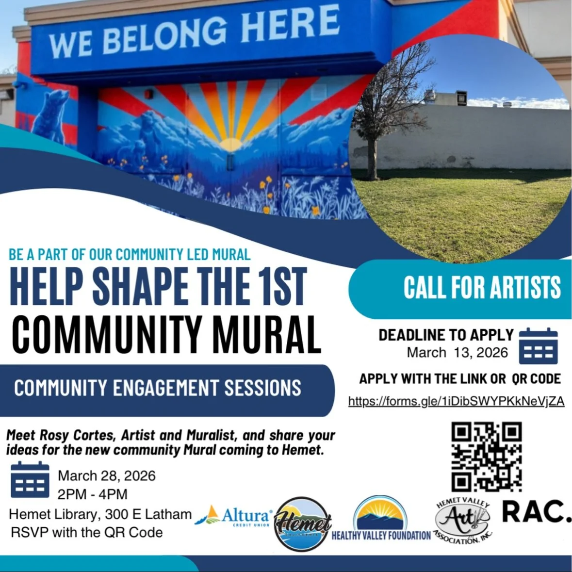 Many ways to be a part of first community shaped mural in Hemet!!! 👀

CALL FOR EMERGING ARTISTS
Be part of my artist team and get some hands on experience and coaching. 
🗓 Deadline to apply: March 13, 2026
📲 Apply here: https://forms.gle/1iDibSWYP