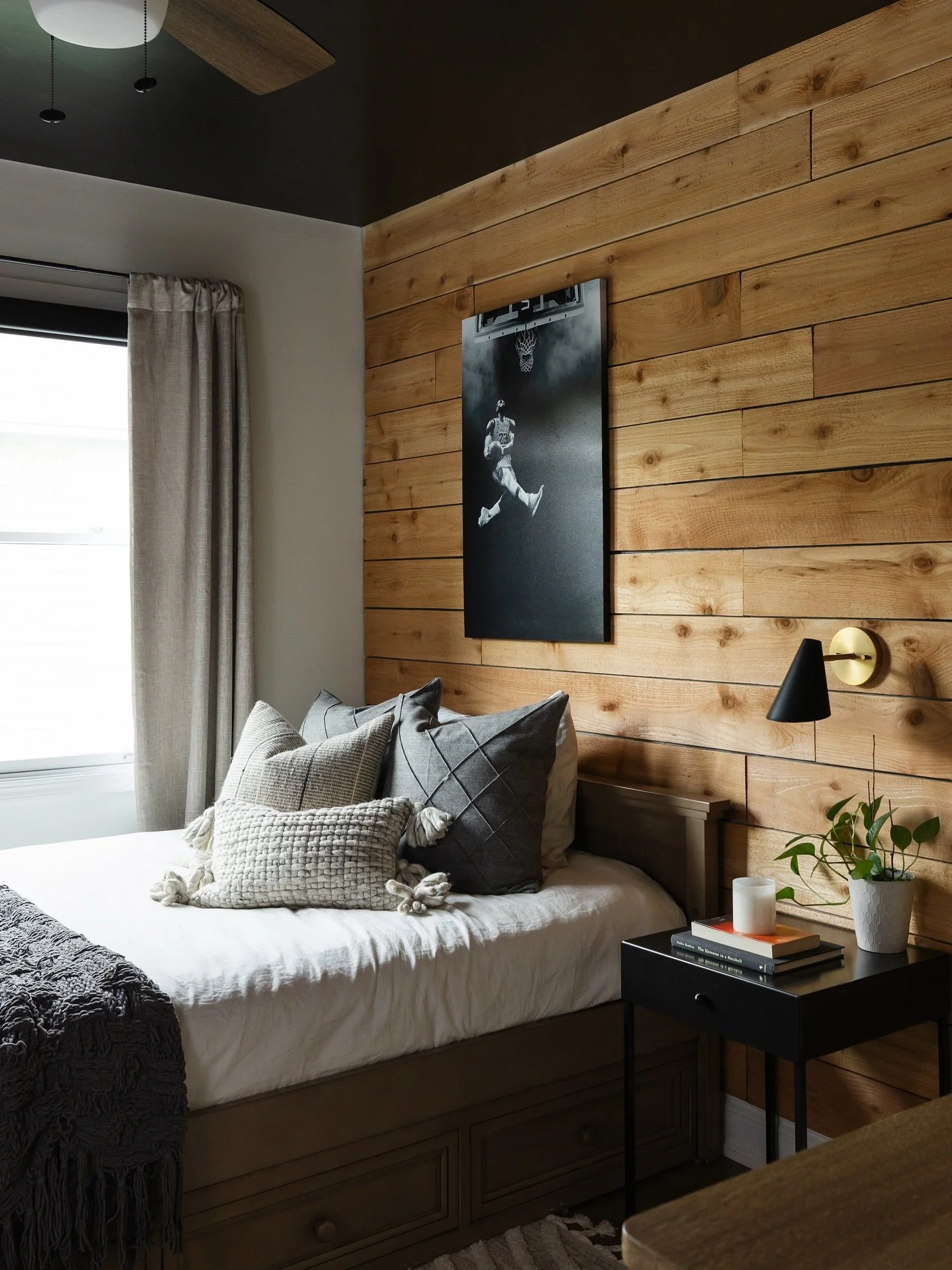 New project! A few months ago my son mentioned that he might want to update his room. So like any project, I asked my client to share some images of bedrooms that he thought were cool. He came back with several that had modern, warm, Scandinavian-inf