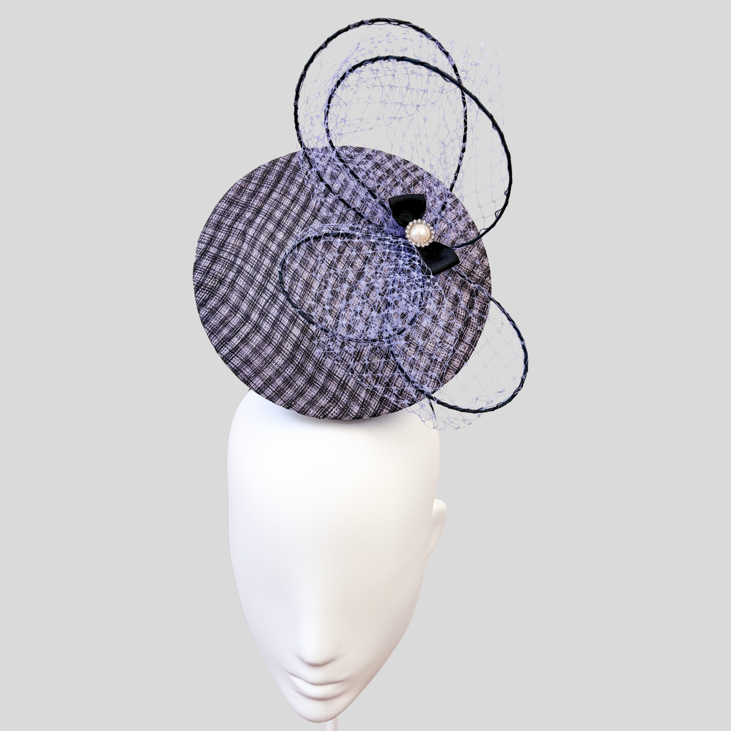 Black & Lilac Purple Straw Sinamay Percher Hat - Zara