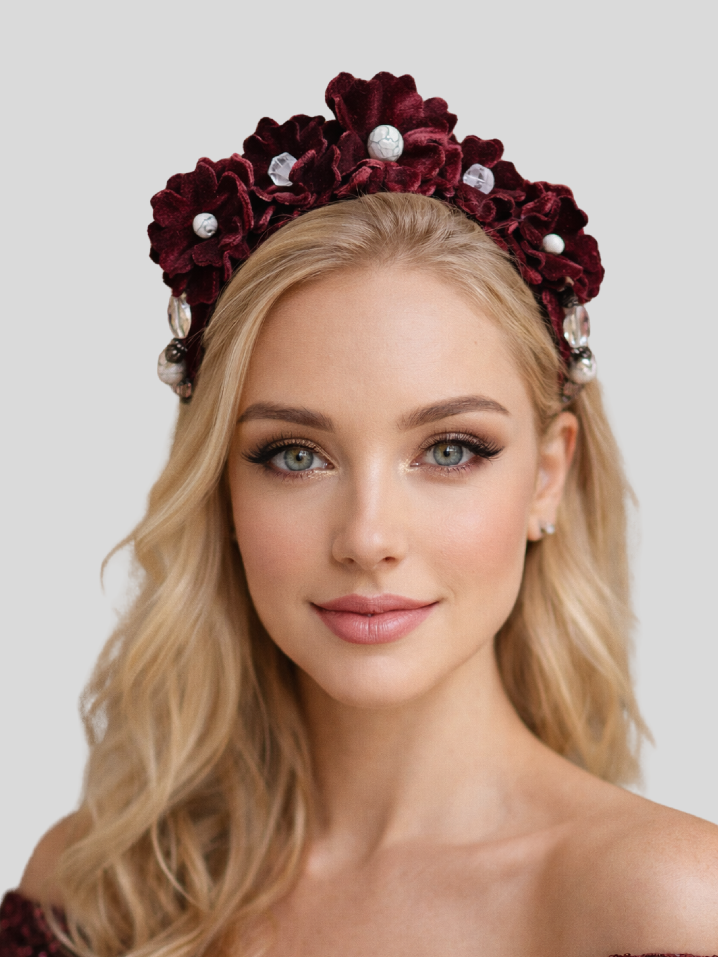 wine-red-velvet-floral-headband-fascinator-elena-model-view.png