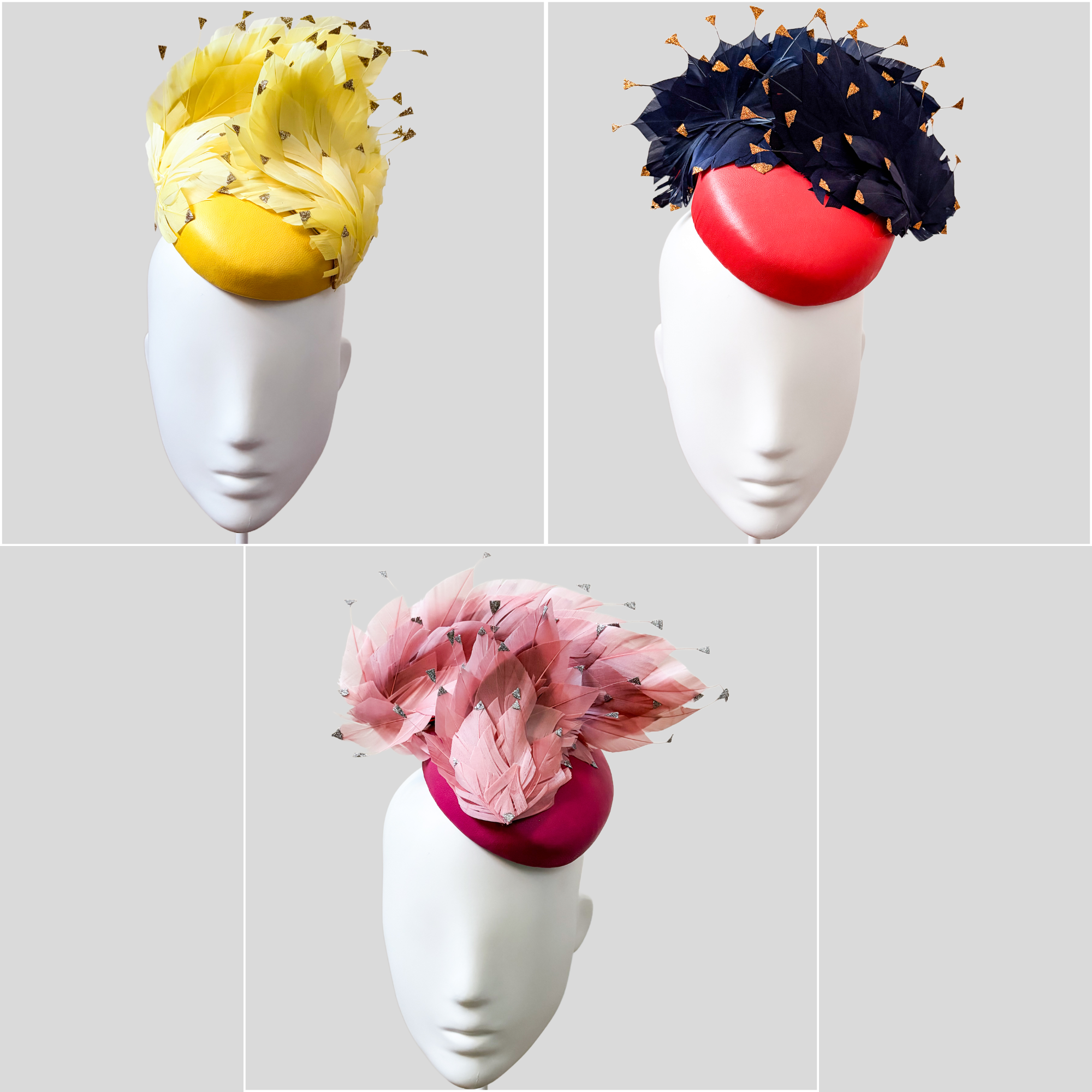 Feathered Leather Cocktail Hat - Valentina (Multiple Colours Available)