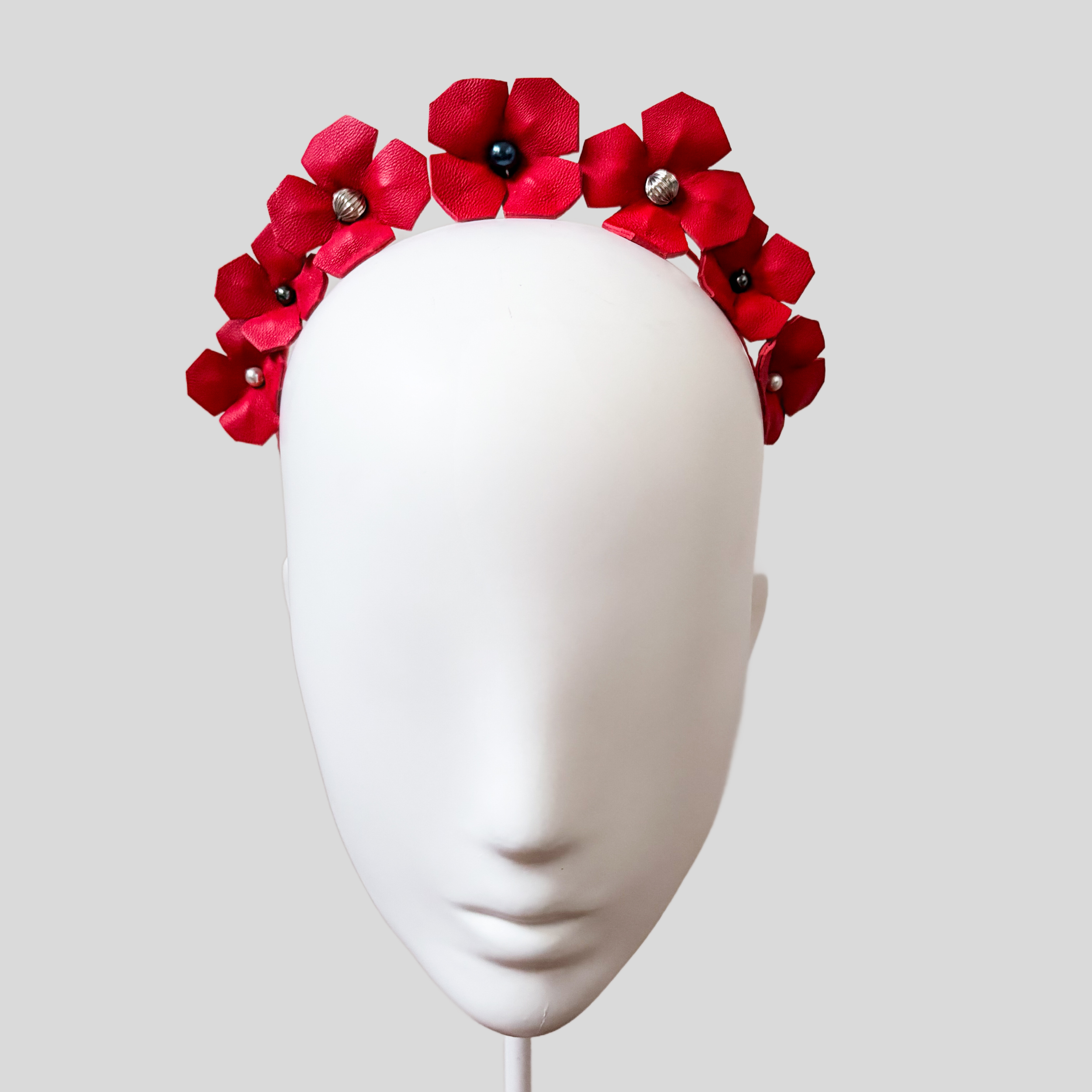 Red & Gold Leather Floral Crown Headband - Fiorella