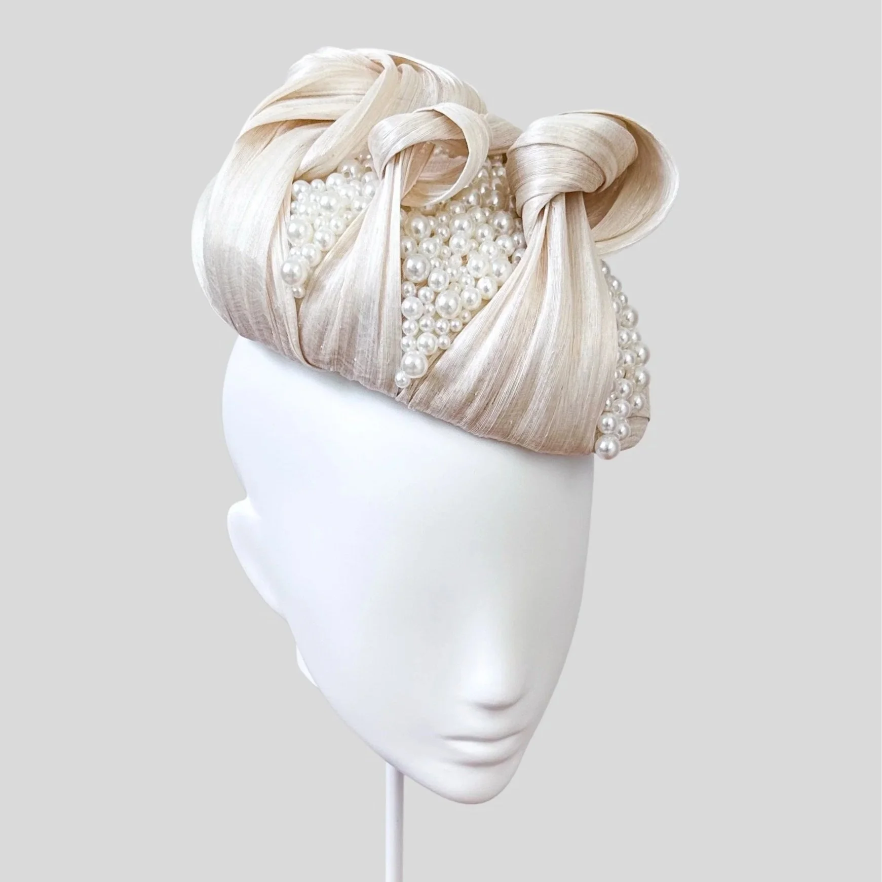 Ivory Silk Abaca Face Hugger with Hand Beading - Avorio Perlata