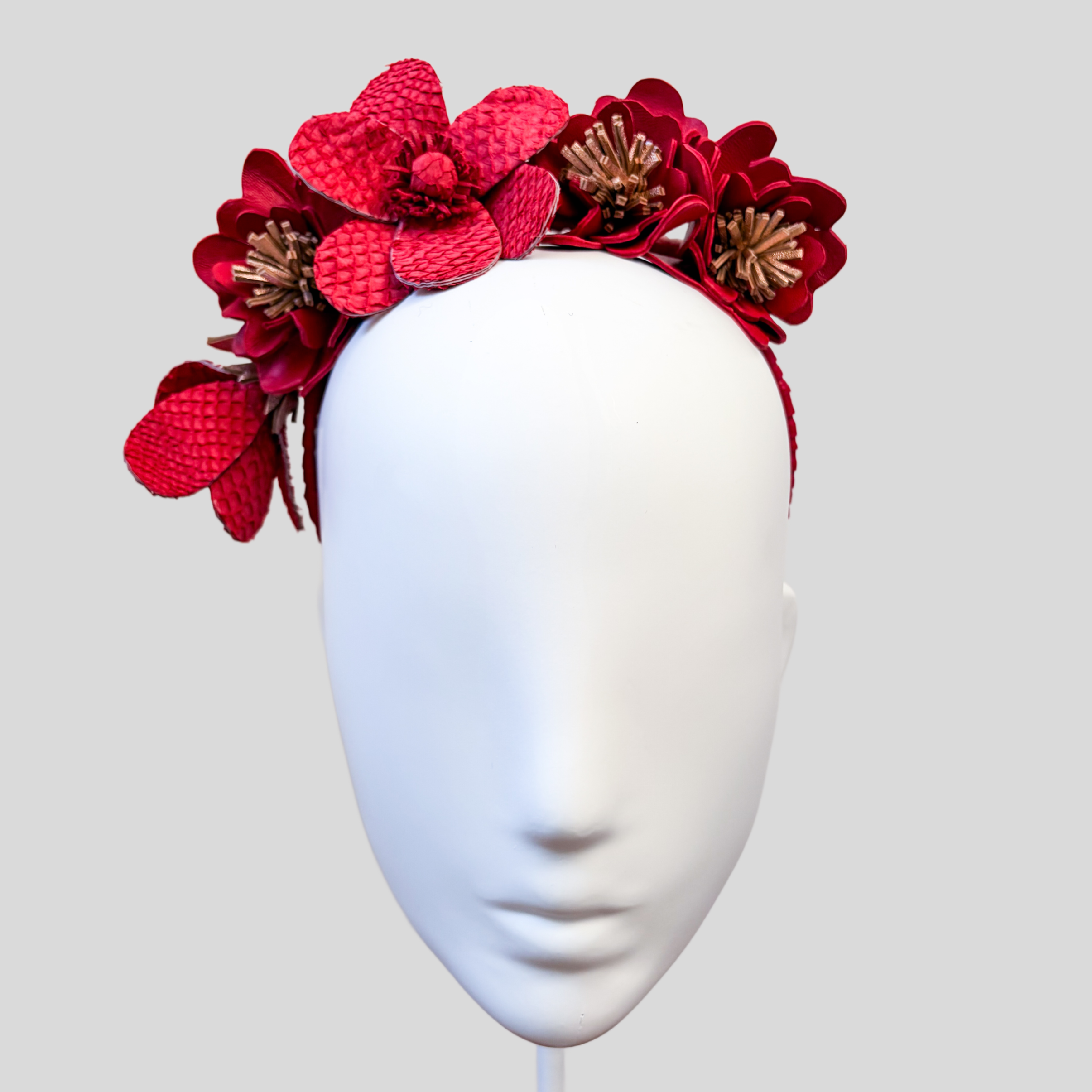 Red Leather Floral Headband Fascinator - Greta
