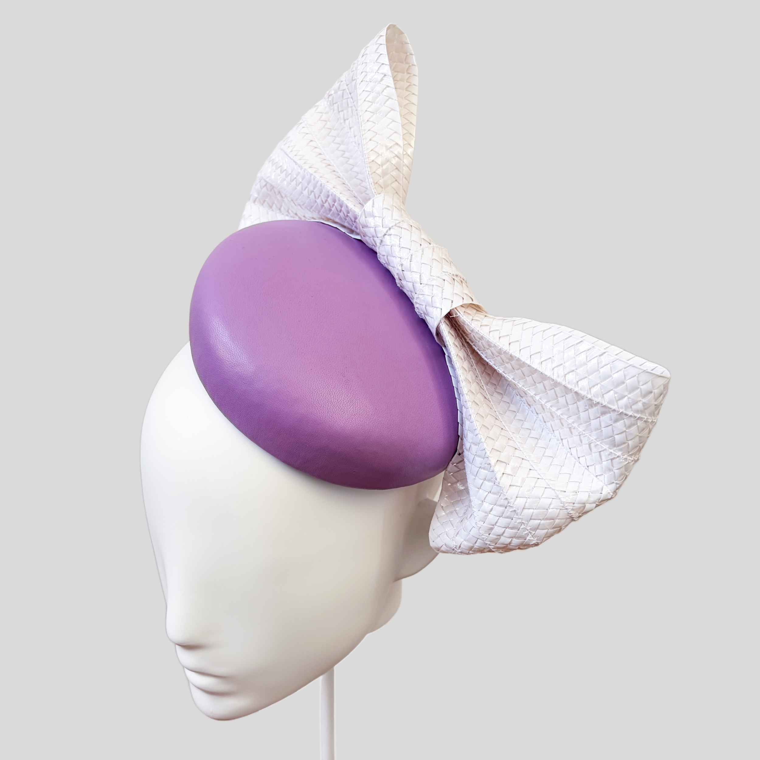 Purple & White Leather Bow Cocktail Hat - Tiffany