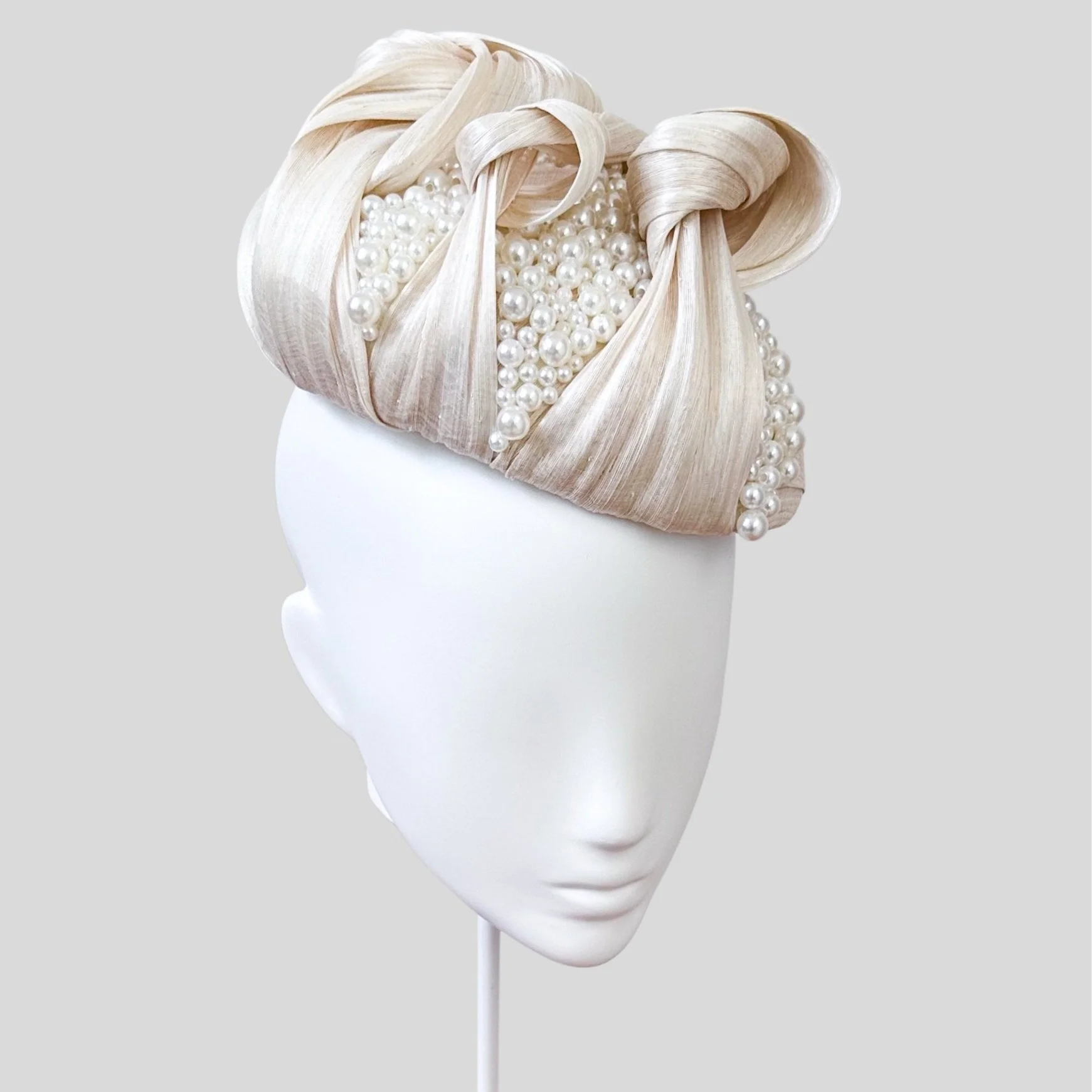 Ivory Silk Abaca Face Hugger with Hand Beading - Avorio Perlata