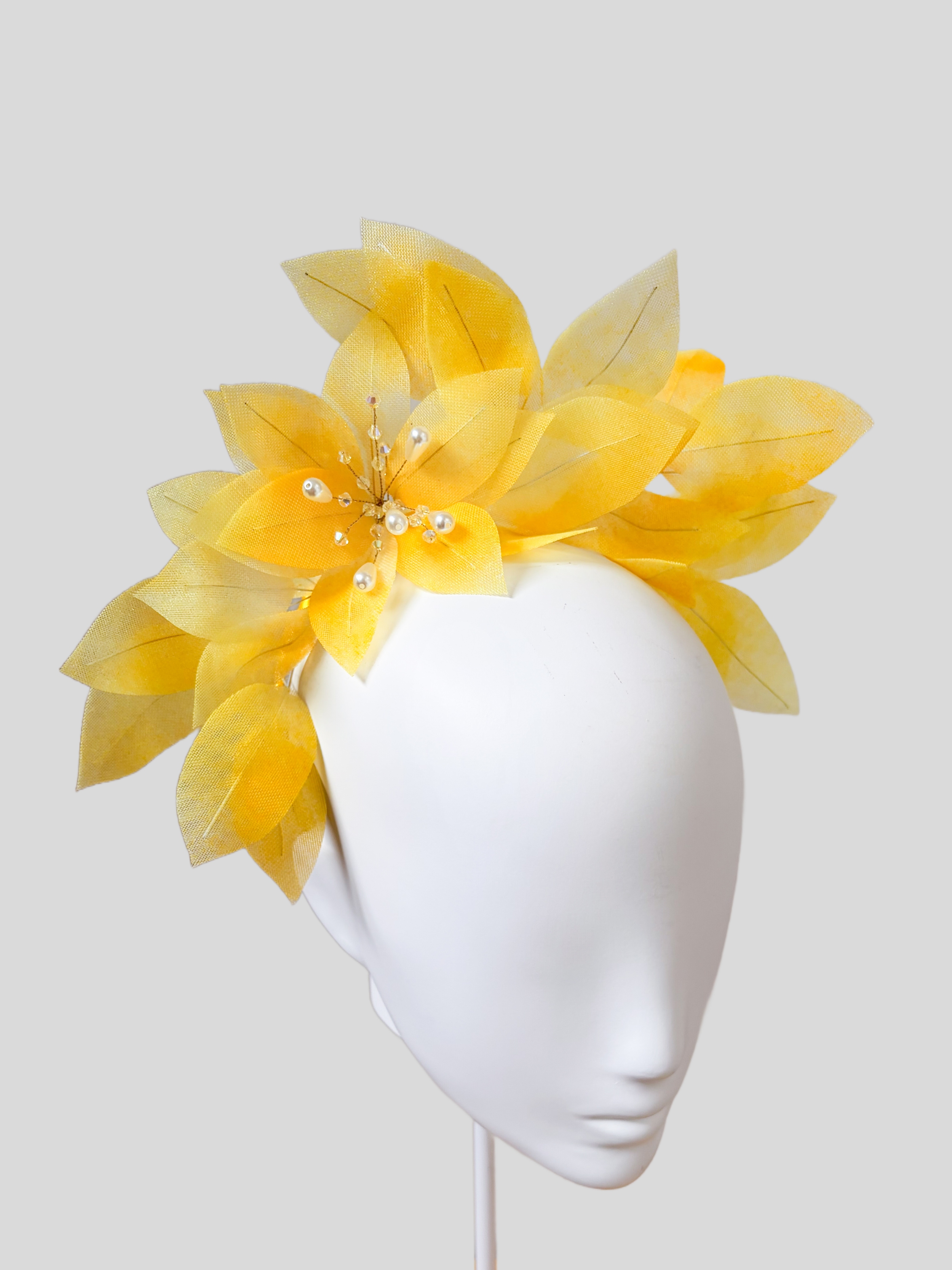 Left: Marigold floral headband side view