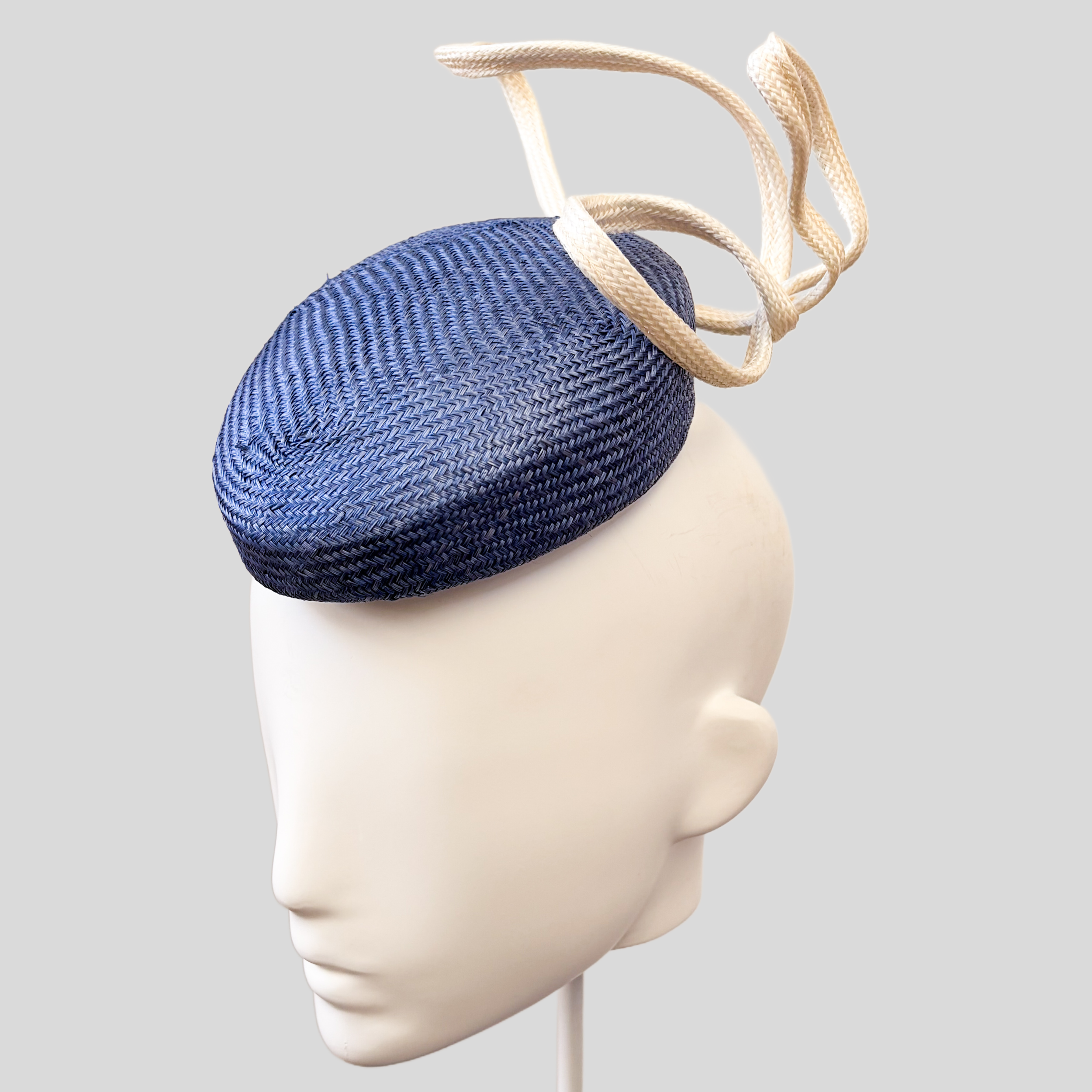 Mid Blue Parisisal Straw Headpiece | Bleu Blanc