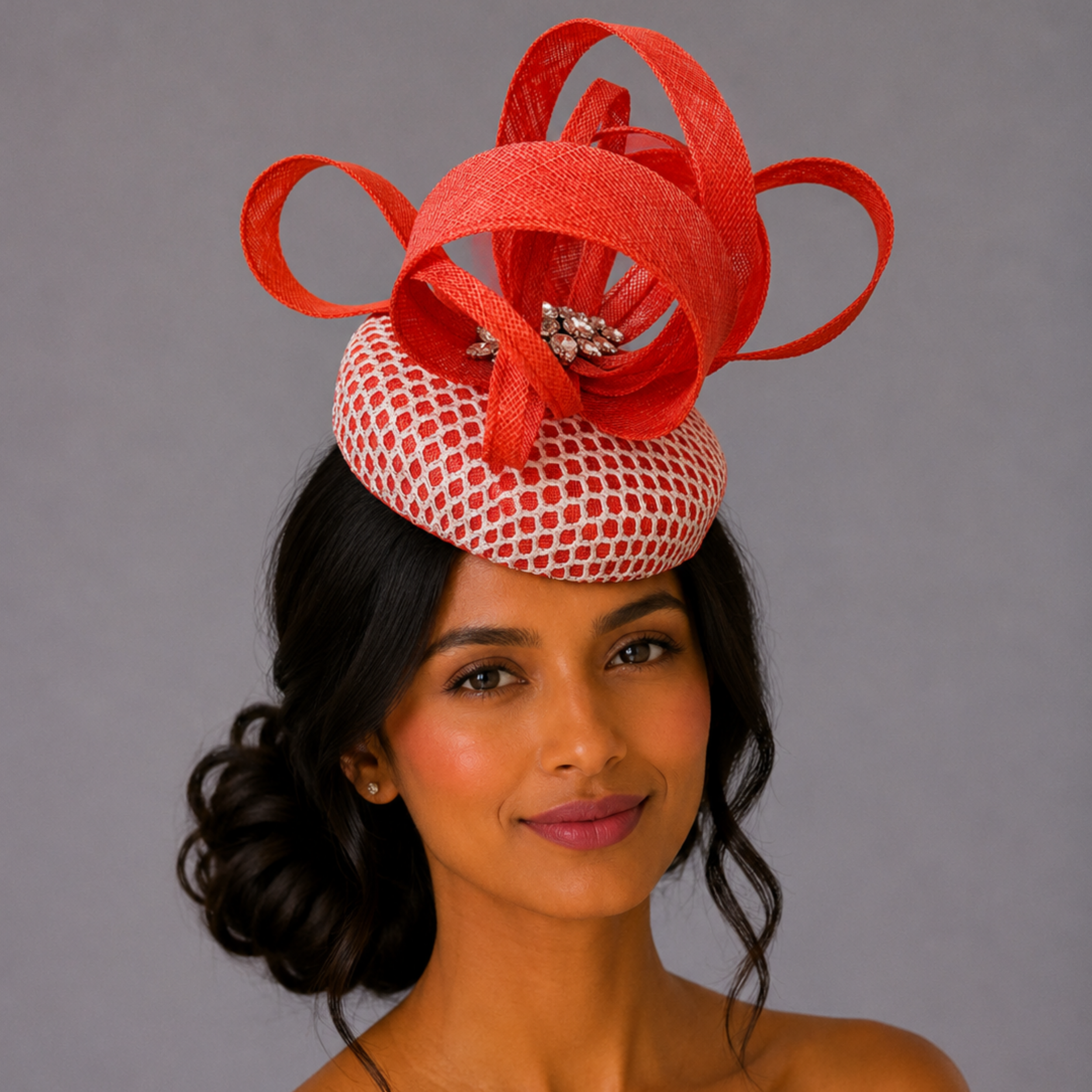 Mandarin Orange Cocktail Hat with Lace Overlay | Seville Glow