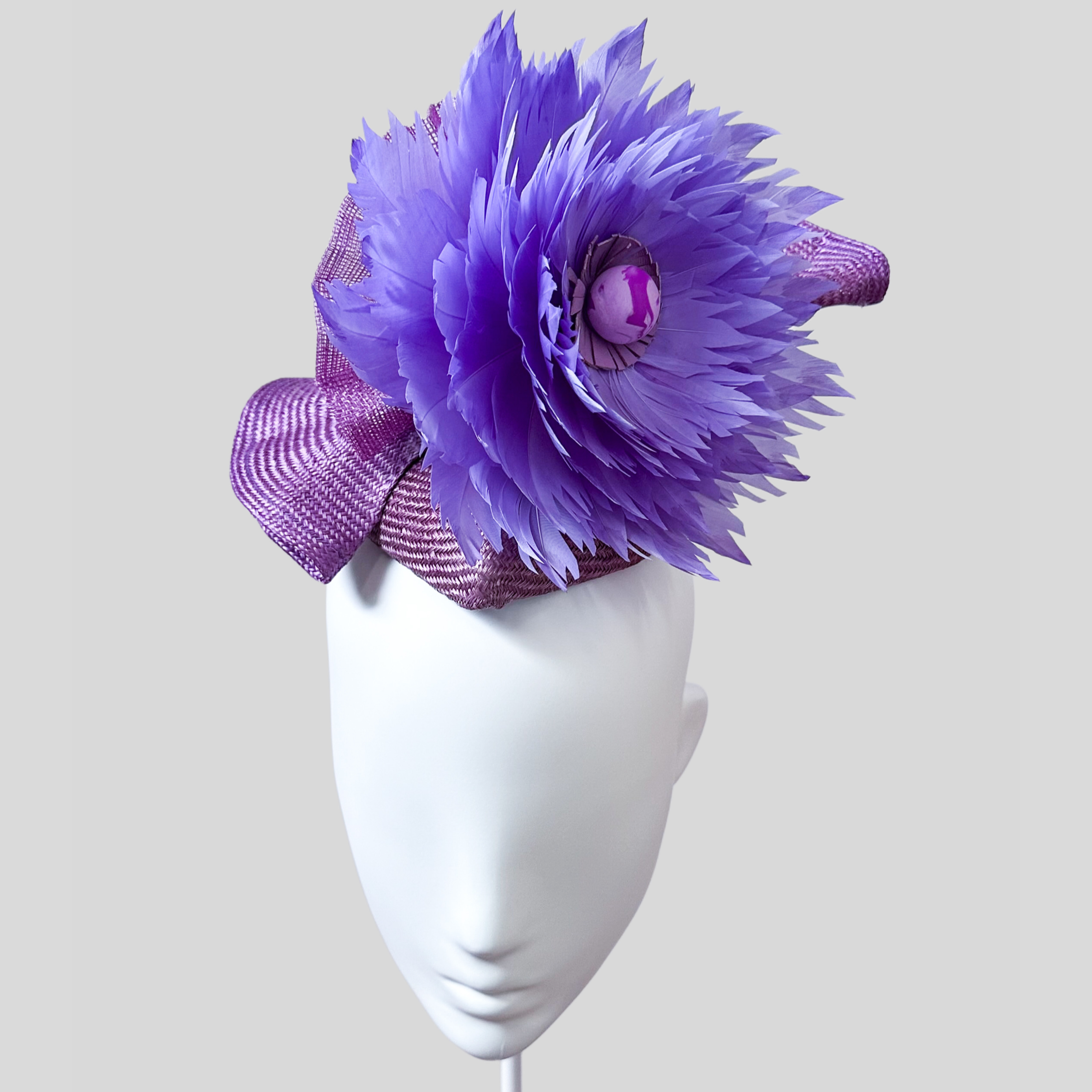 Purple Ombre Mini Cocktail Hat with Handmade Purple Feather Flower - Lavanda