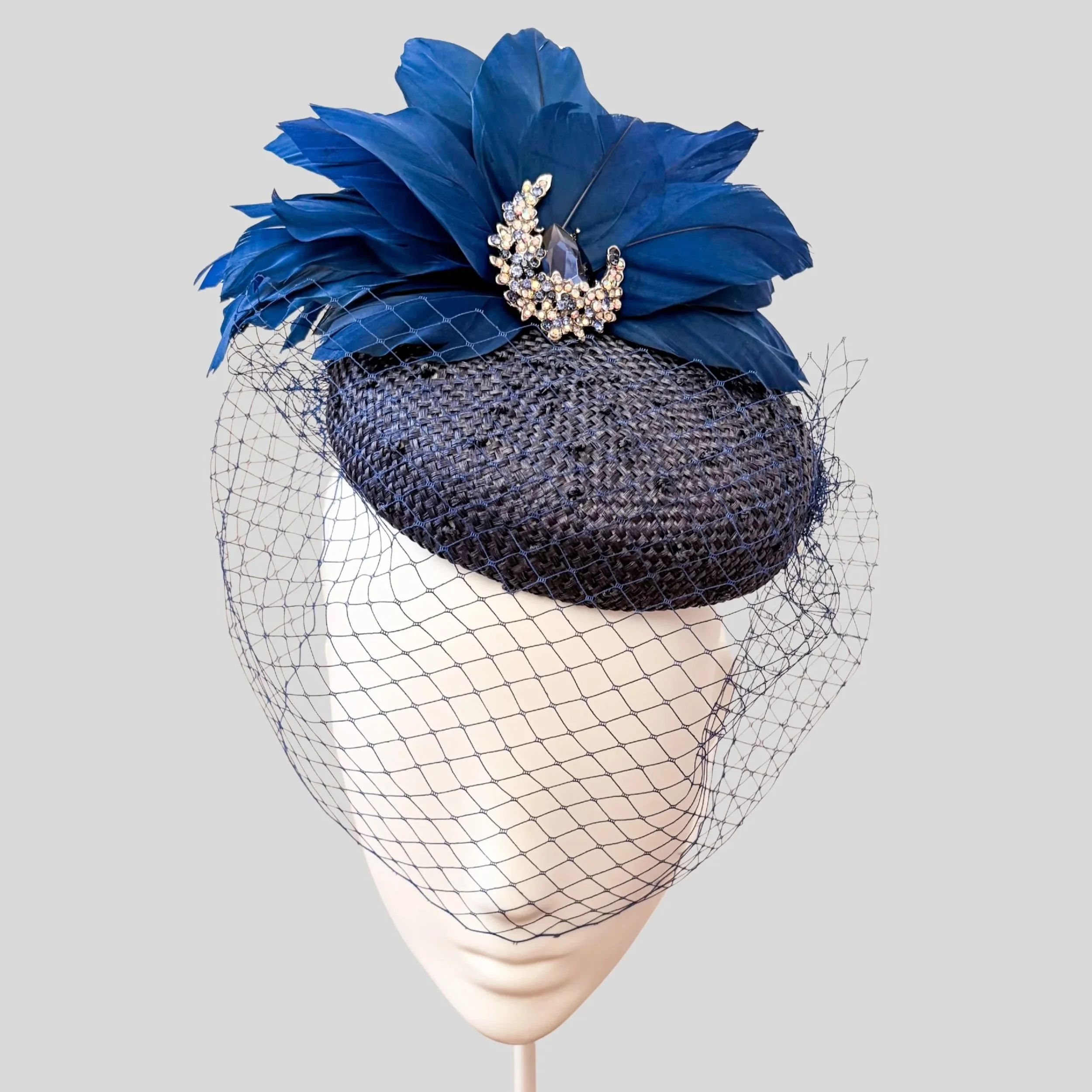 Parisisal Cocktail Hat | Navy Veiled Fascinator | Celeste Bloom