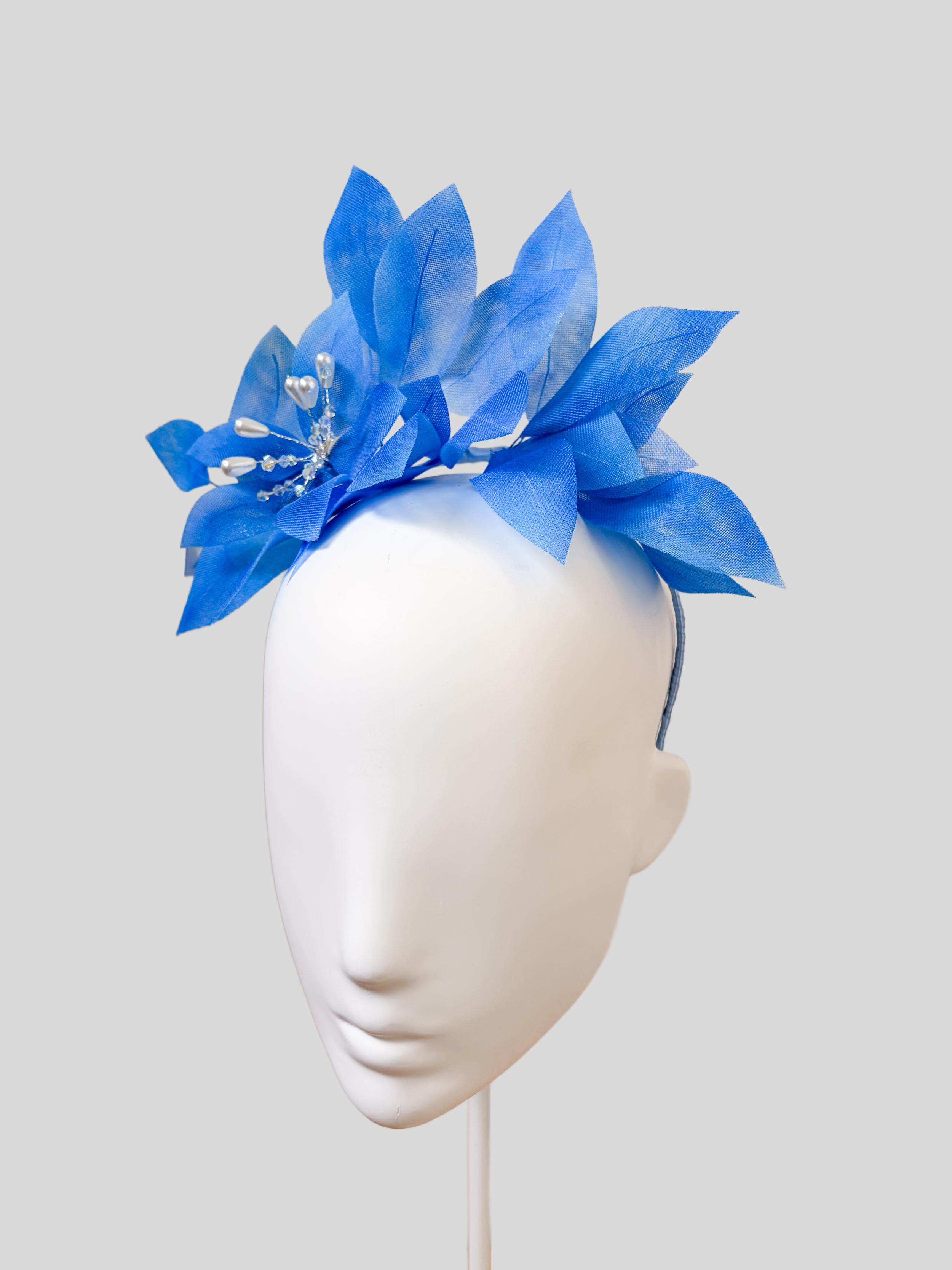 Right: Azure floral headband side view
