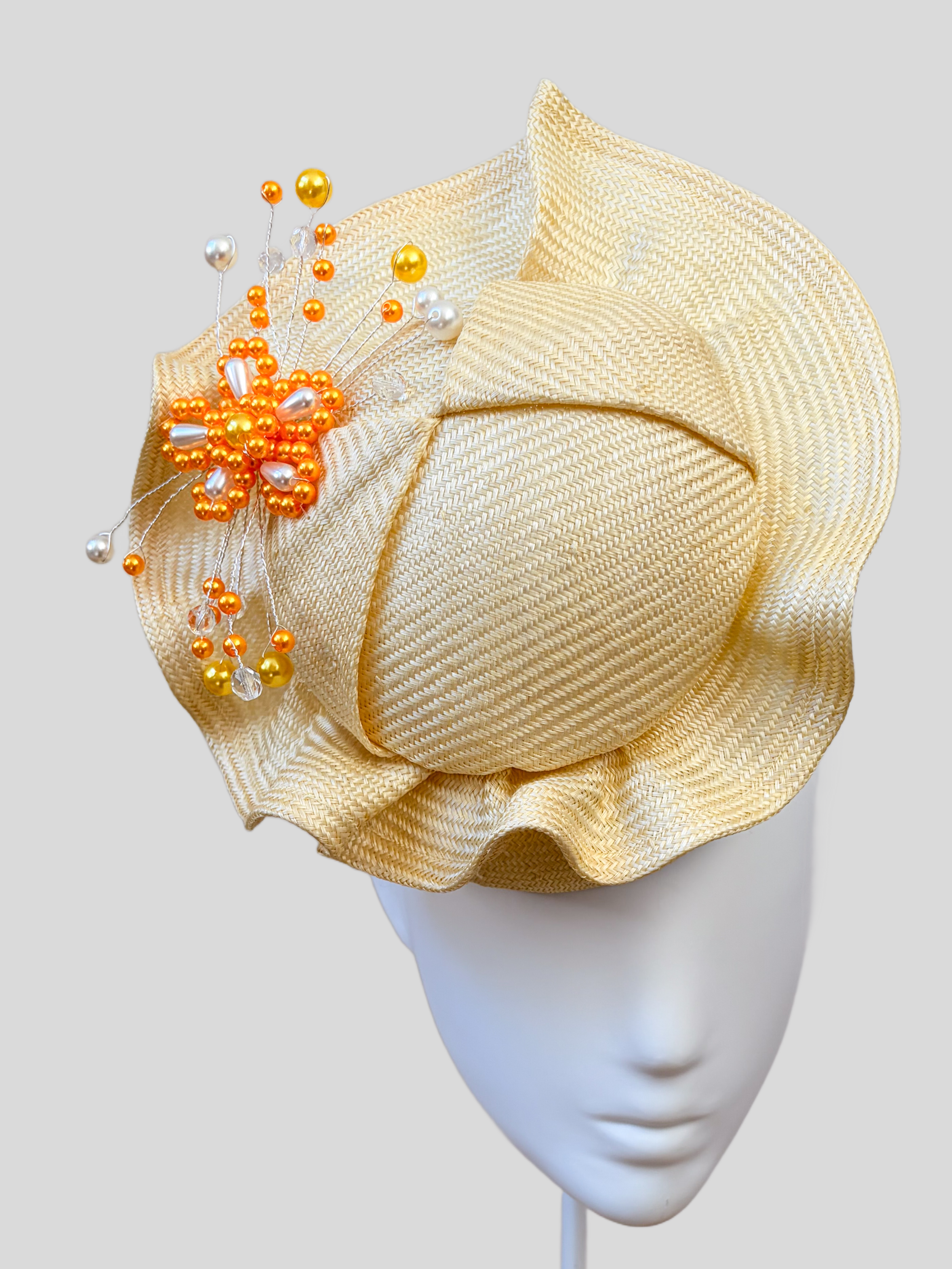 Close-up: Close-up of the hand-beaded citrine embellishment featuring tonal beads, pearls and crystal-style details.