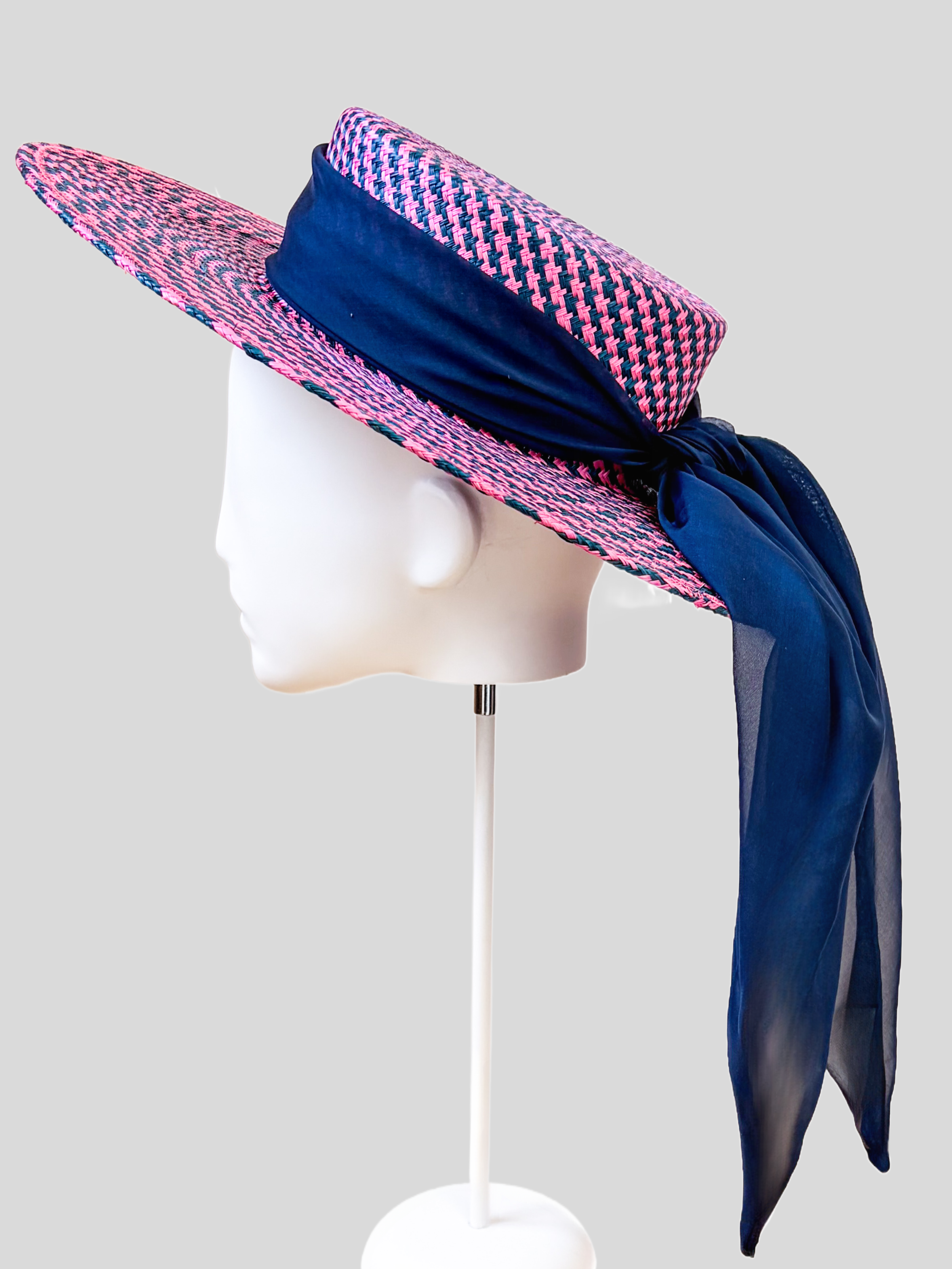 Solara Cerise woven boater hat shown from the right side.