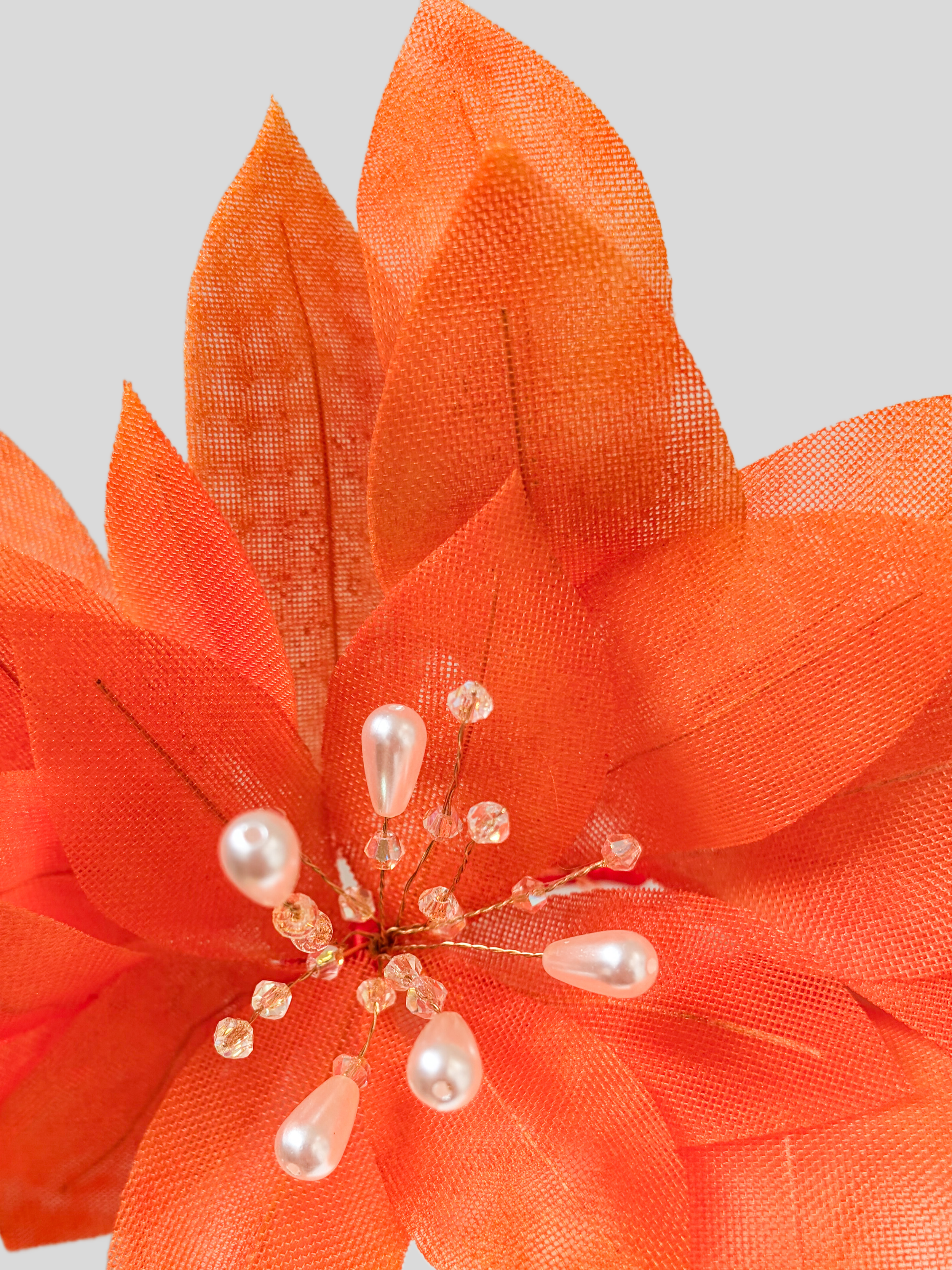 Detail: Tangerine floral headband embellishment