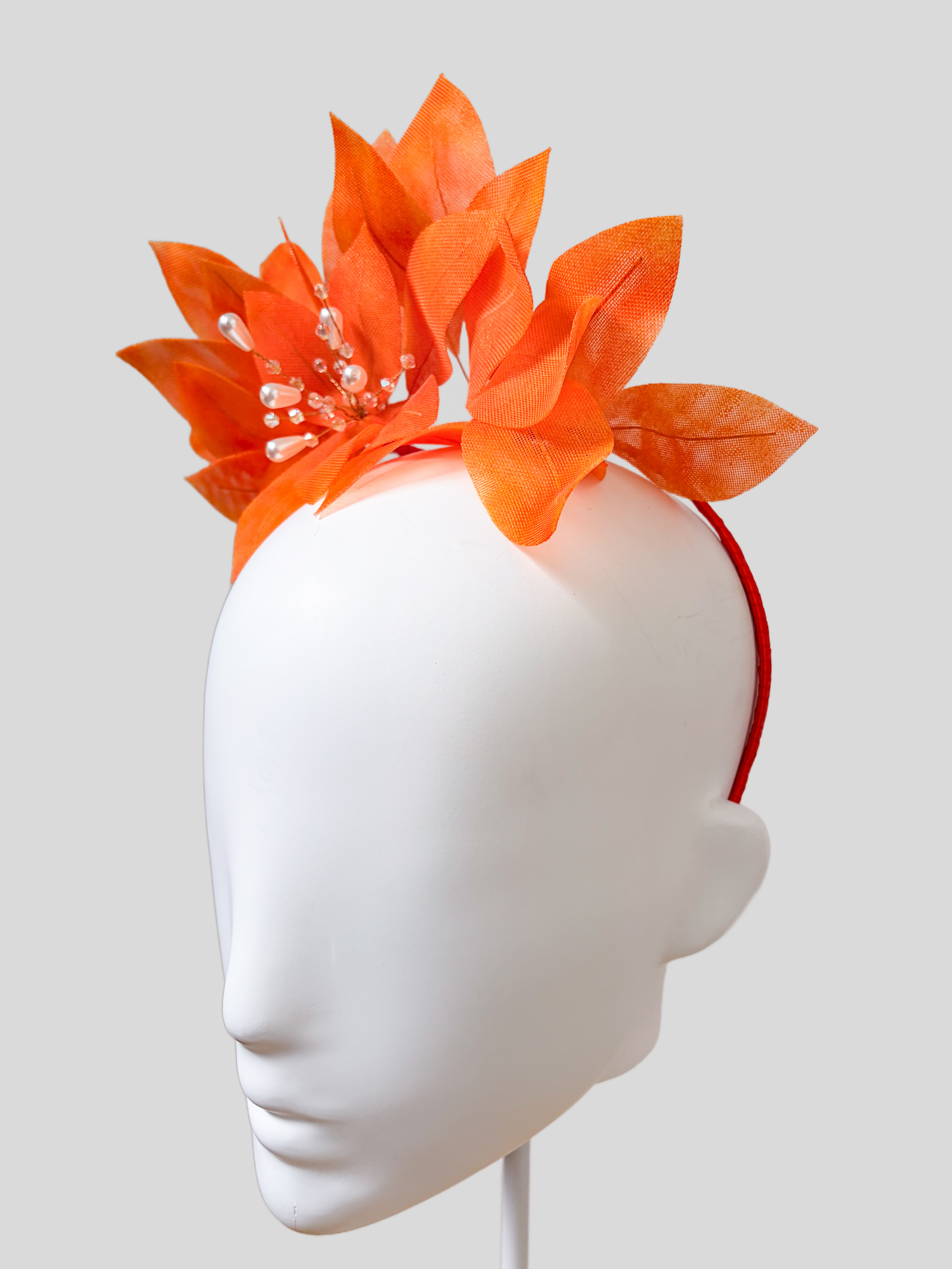 Right: Tangerine floral headband side view