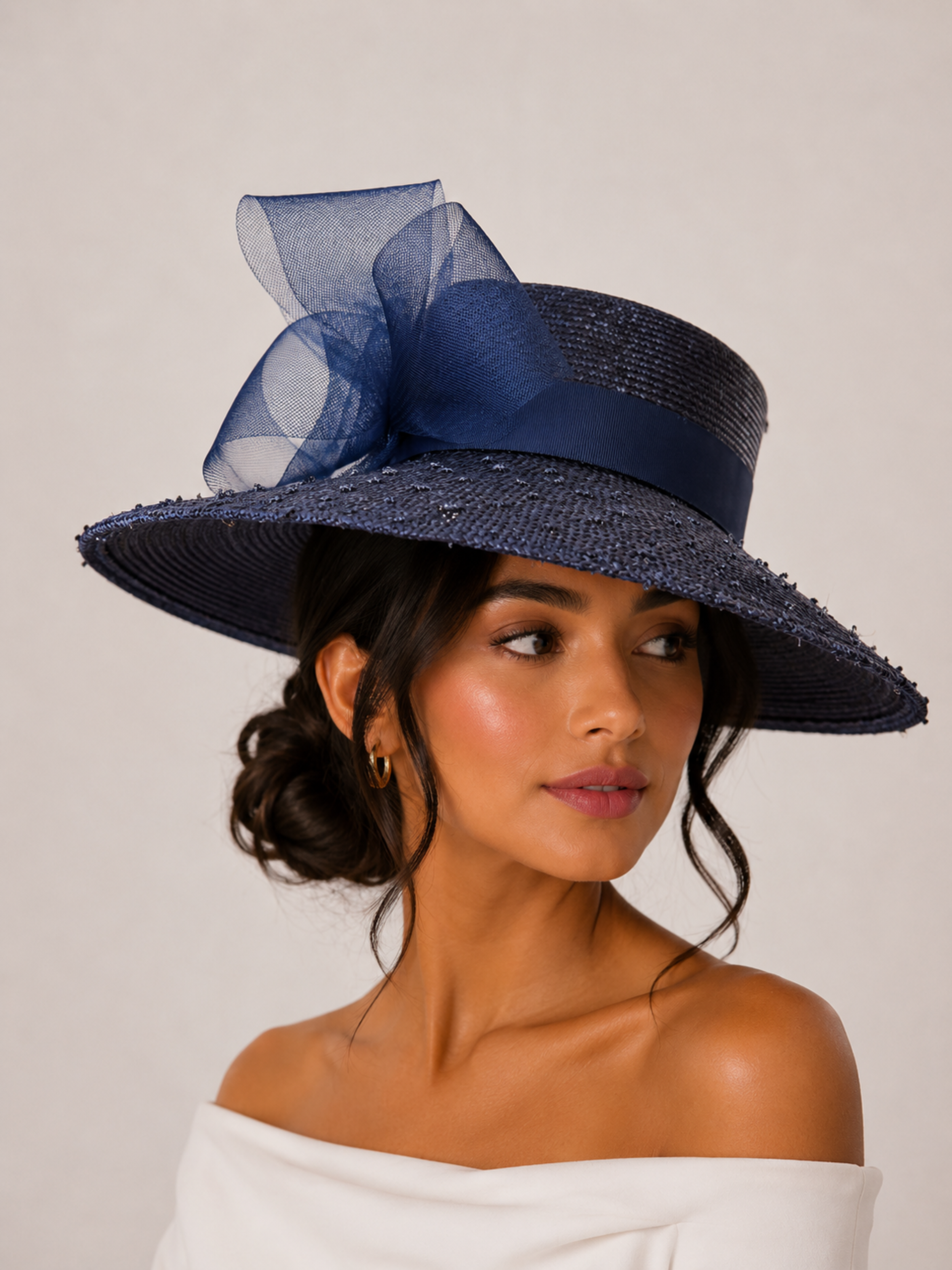 Navy Parisisal Wide Brim Hat with Crinoline Trim model.png