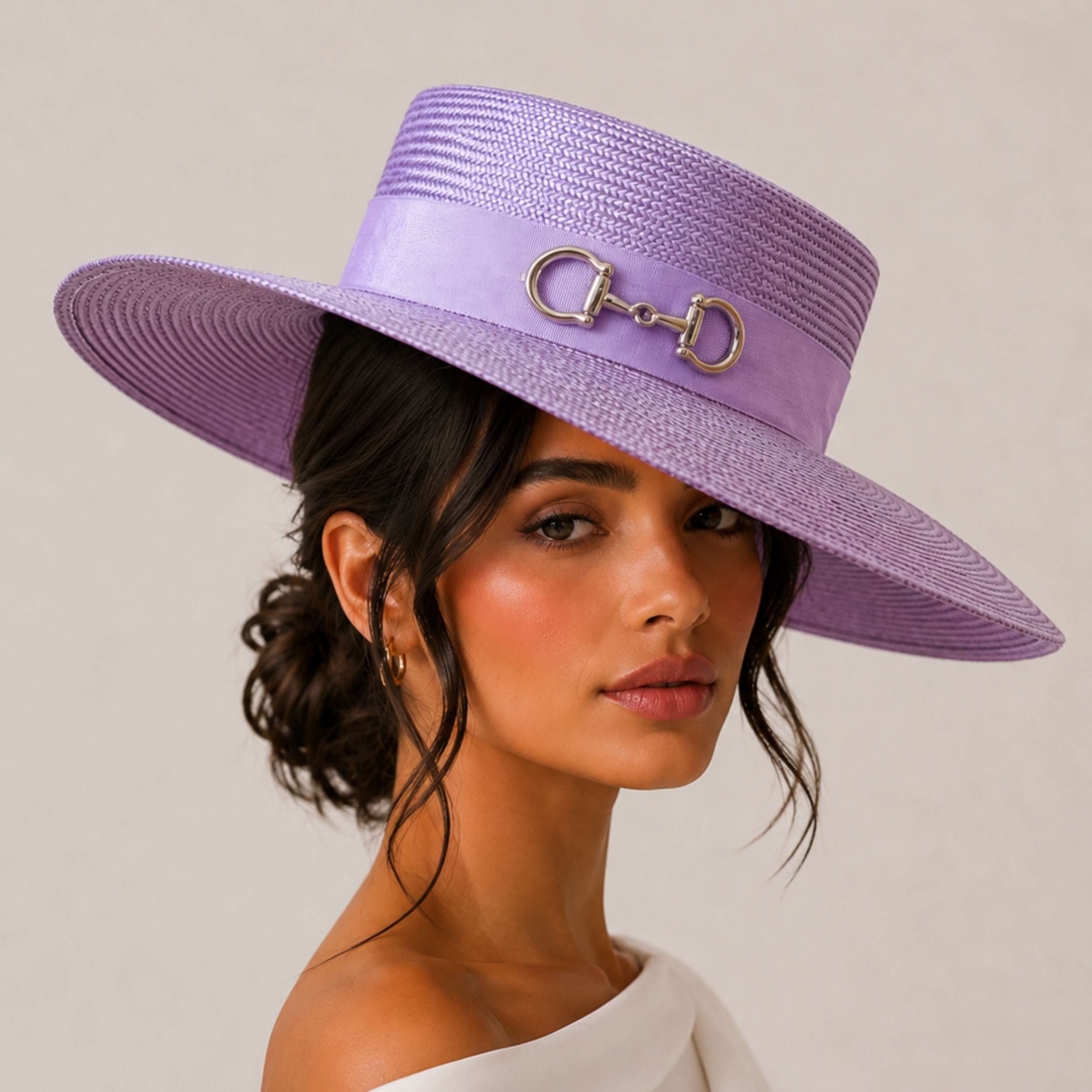 Structured Wide Brim Boater with Silver Detail | Lilac Étoile