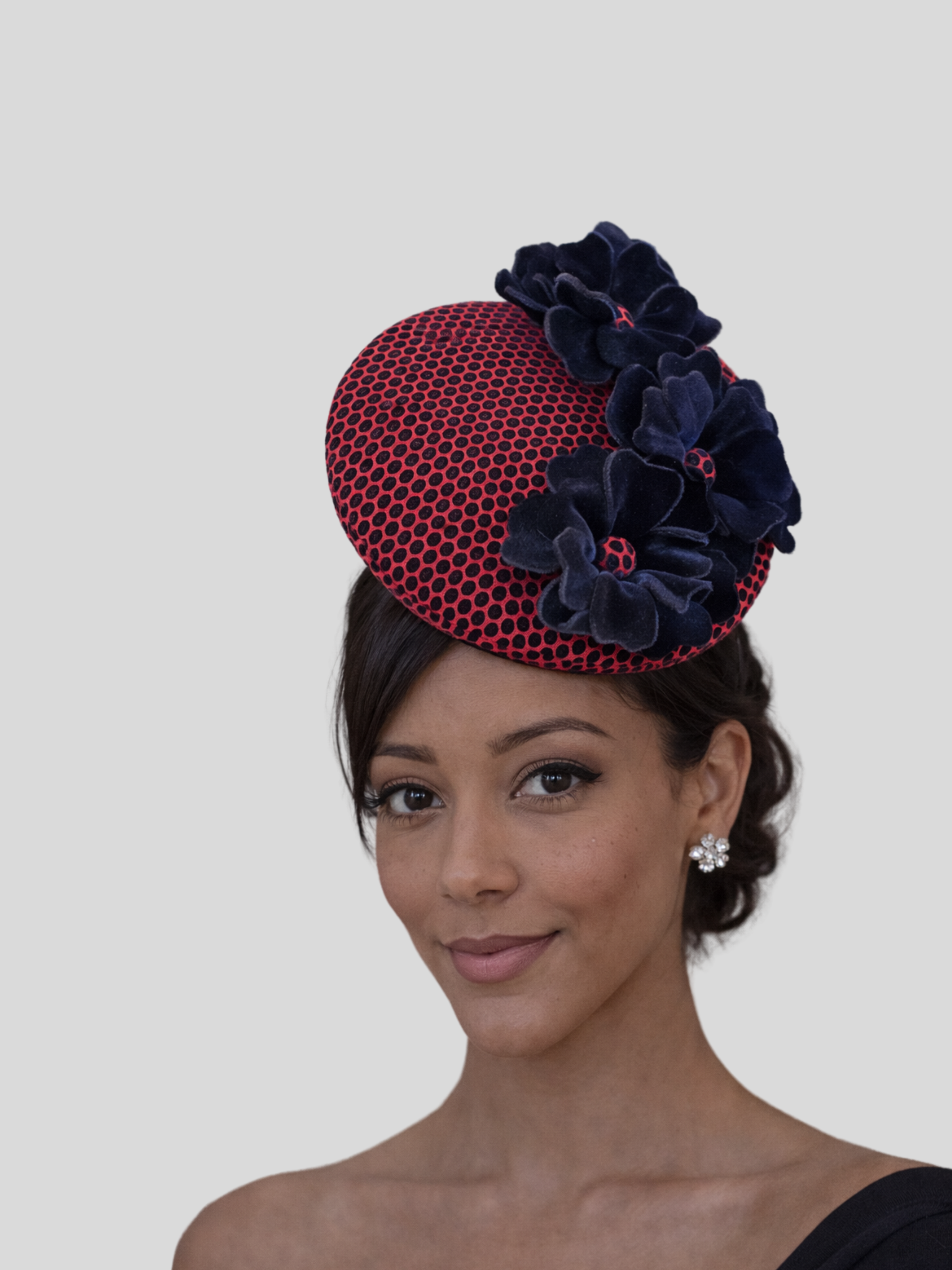 red-navy-floral-fascinator-womens-racewear-hat-front-model.jpg.png