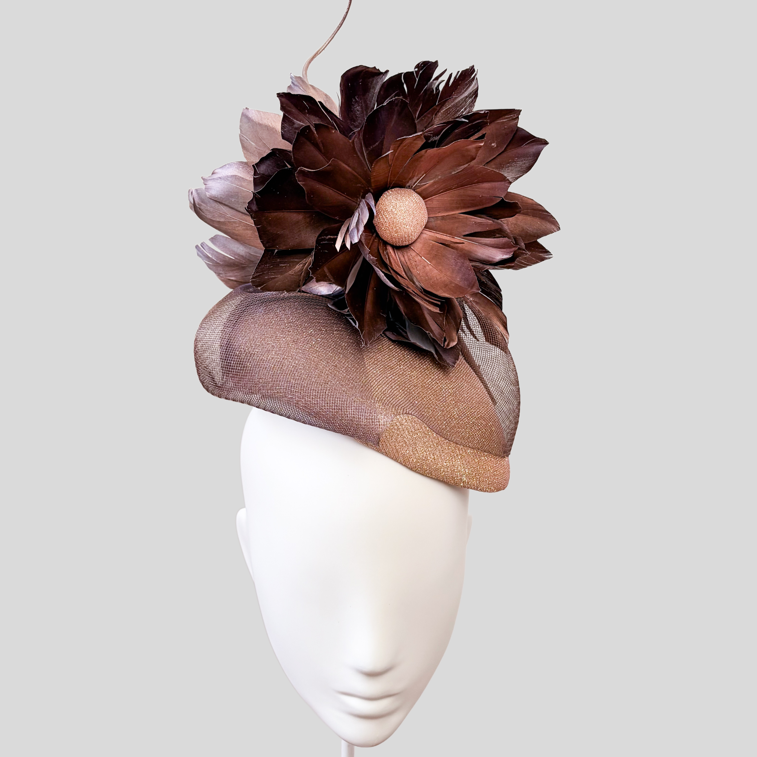 Rose Gold Feather Fascinator  | Rosé Bloom