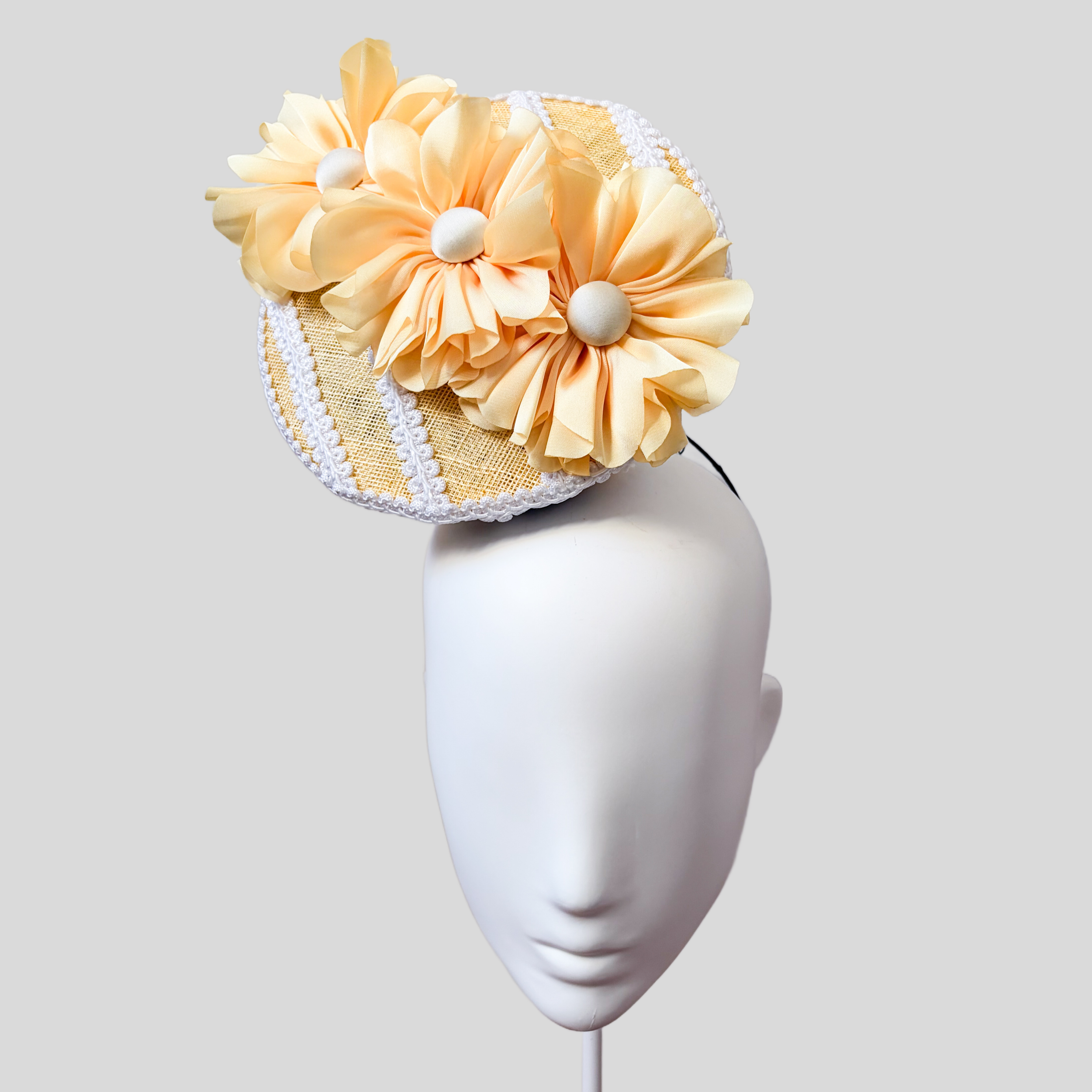 White & Yellow Straw Sinamay Floral Percher Hat | Taylor