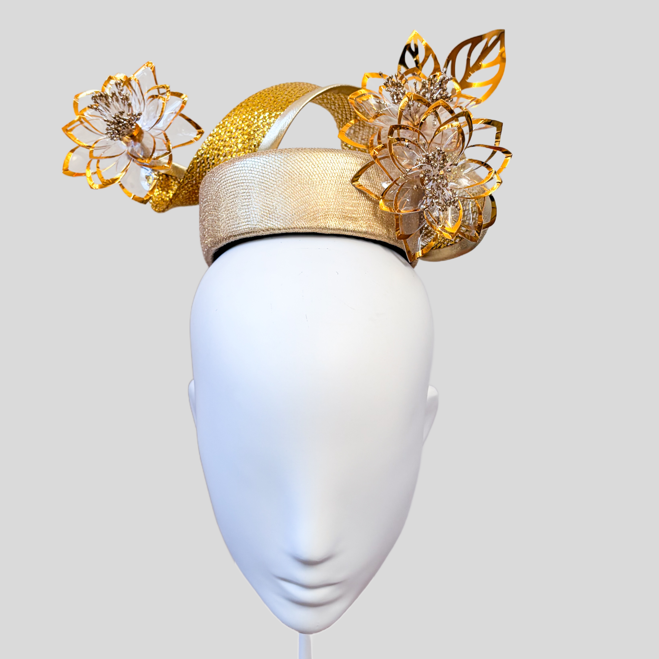 Gold Leather Mini Pillbox with Crystoform Floral Trim - Divina Dorata