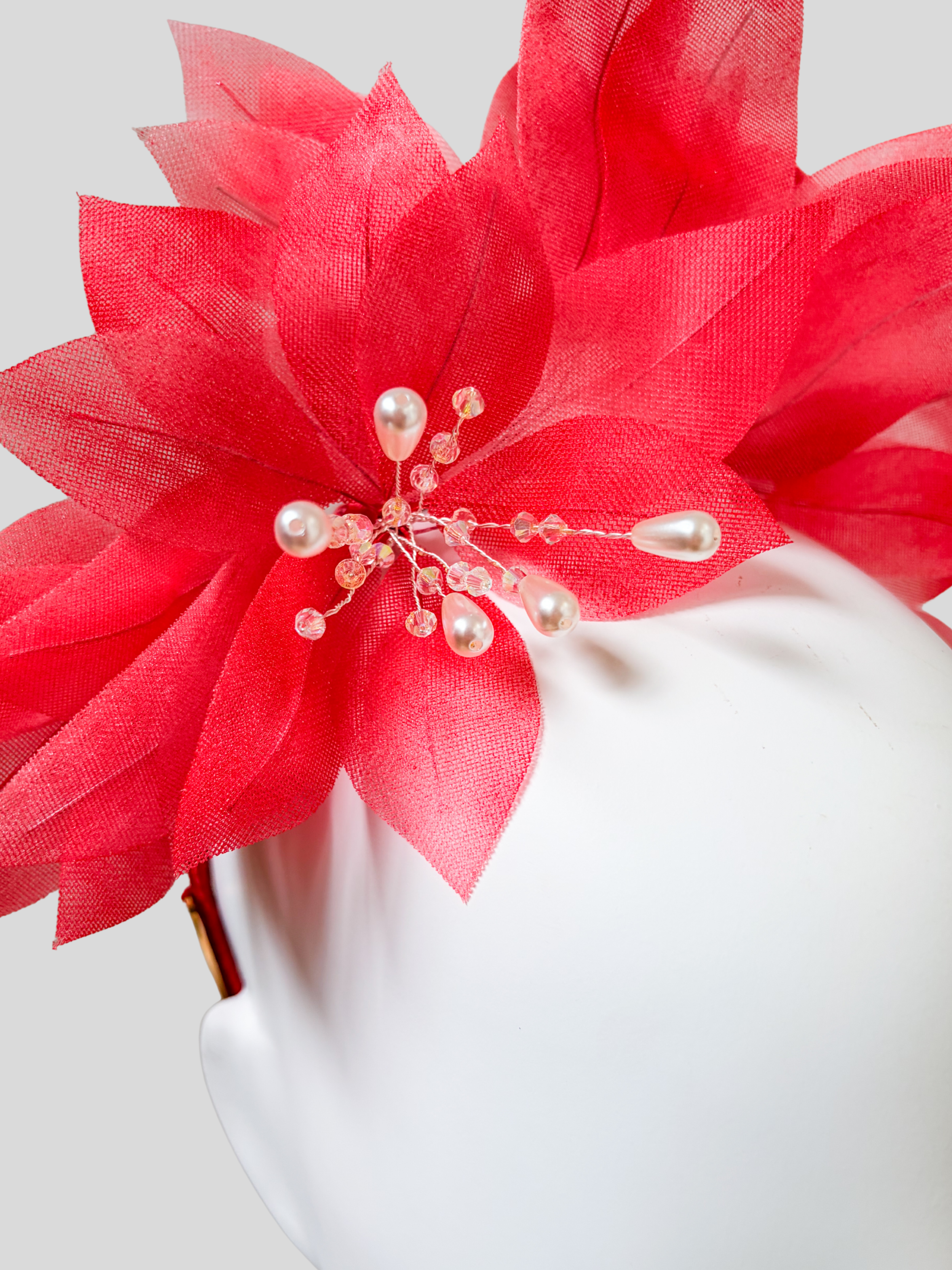 Detail: Ruby floral headband embellishment
