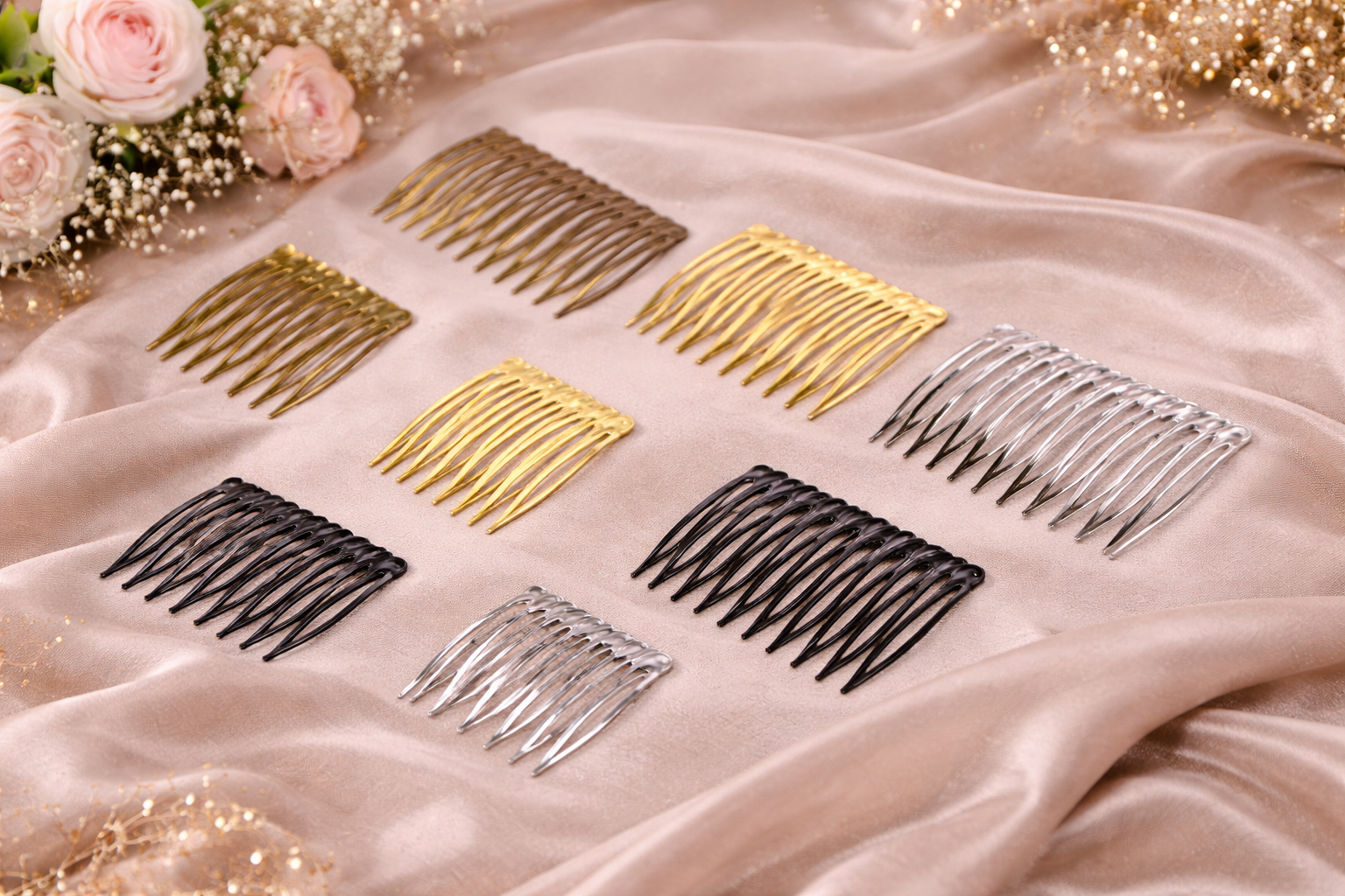 Elegant combs on soft taupe fabric.png