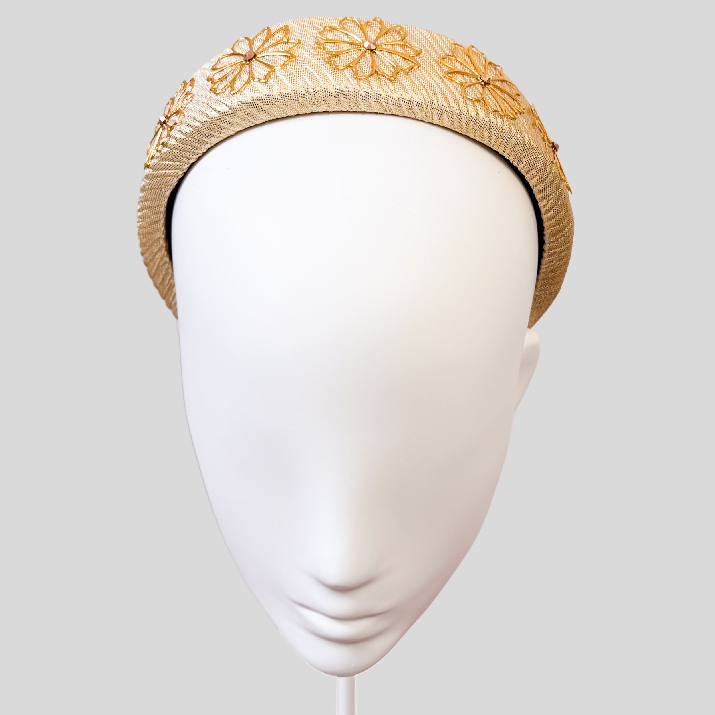 Gold Metallic Floral Swarovski Headband - Kara