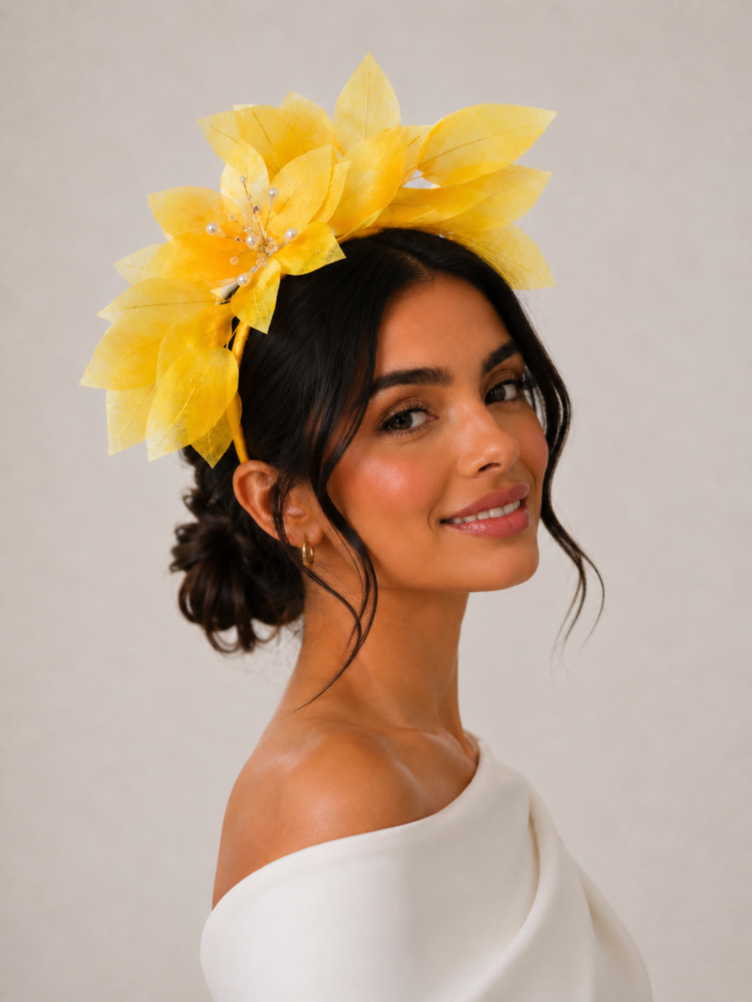 Model: Marigold floral headband worn